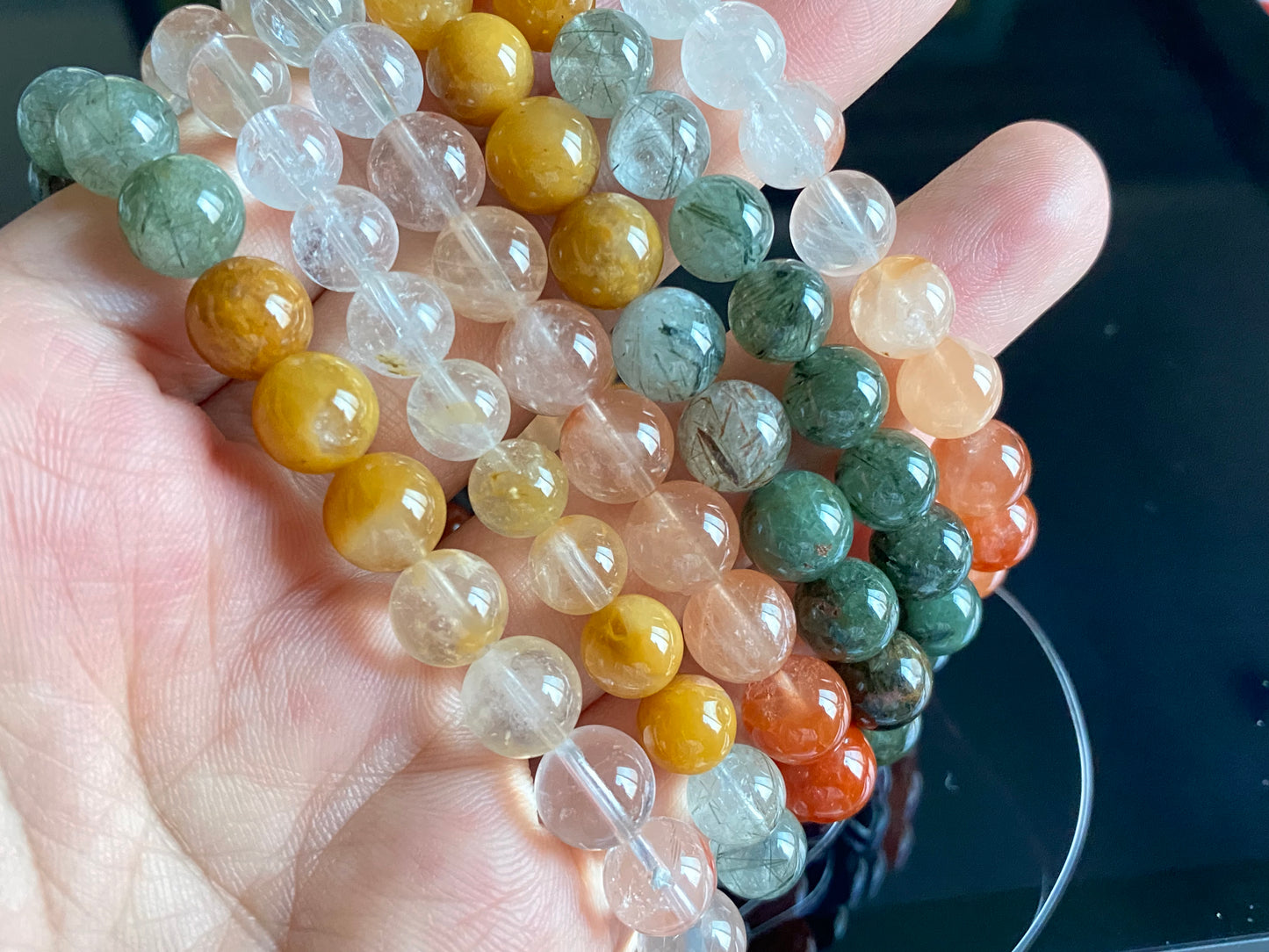 Natural Rainbow Rutilated  Quartz gemstone Fortune and Lucky  Healing bead bracelet