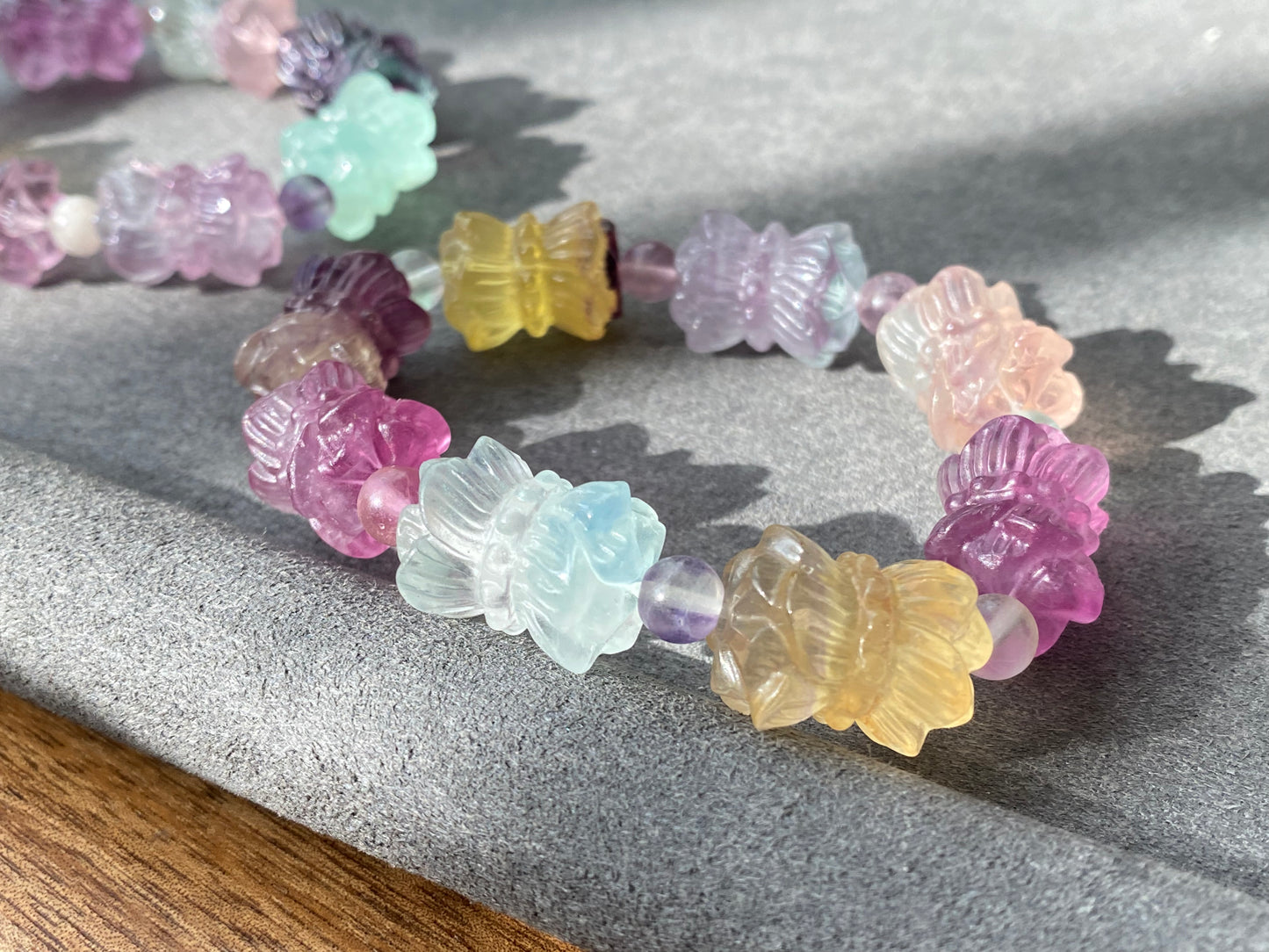 Natural Unicorn FLuorite Hand Craved  twin lotus flowers on one stalk,devoted married couple Beaded Bracelet, gift for her,Valentine's Day Gift