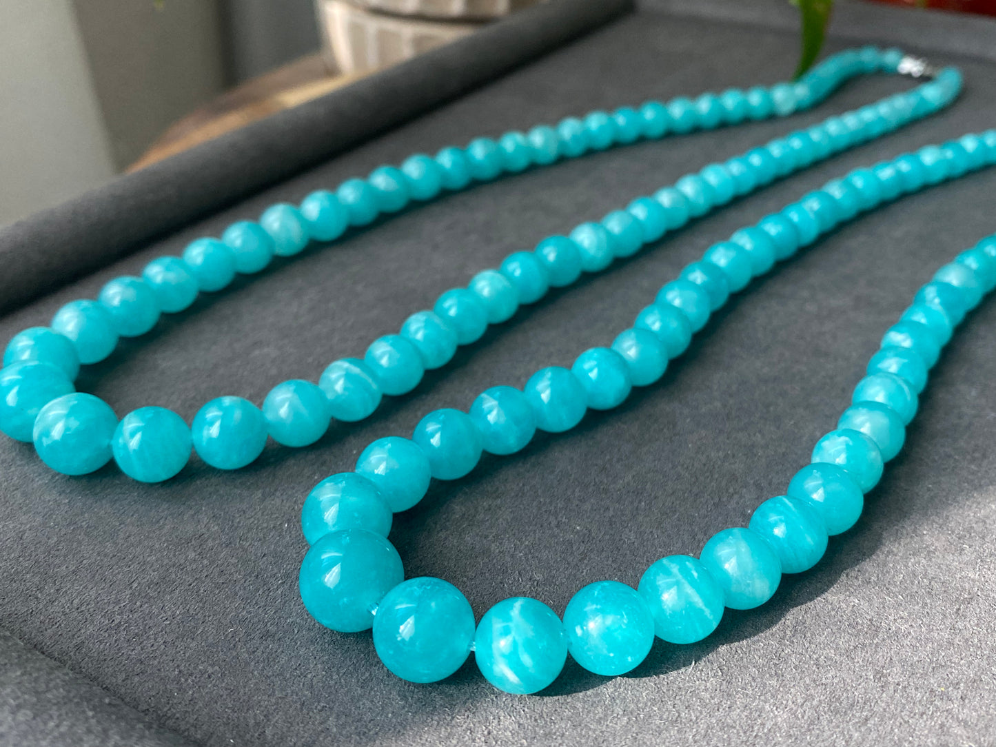 Natural Amazonite stone, Energy Protection Strength Yoga Crystal Round Mixed size Bead Necklace