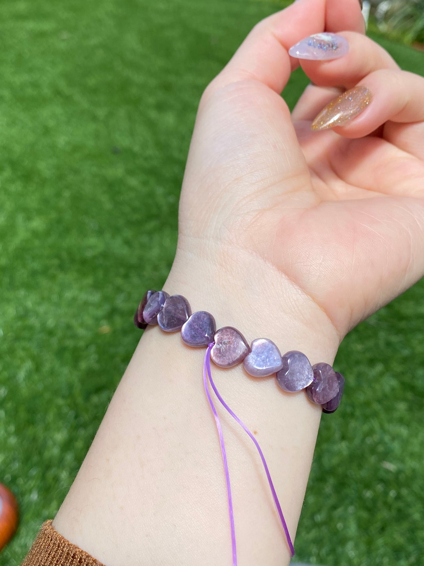 AAAA grade cat eyes luxury natural purple Lepidolite Heart shape bracelet, Mica Rutilated Quartz gift for her,Valentine's Day