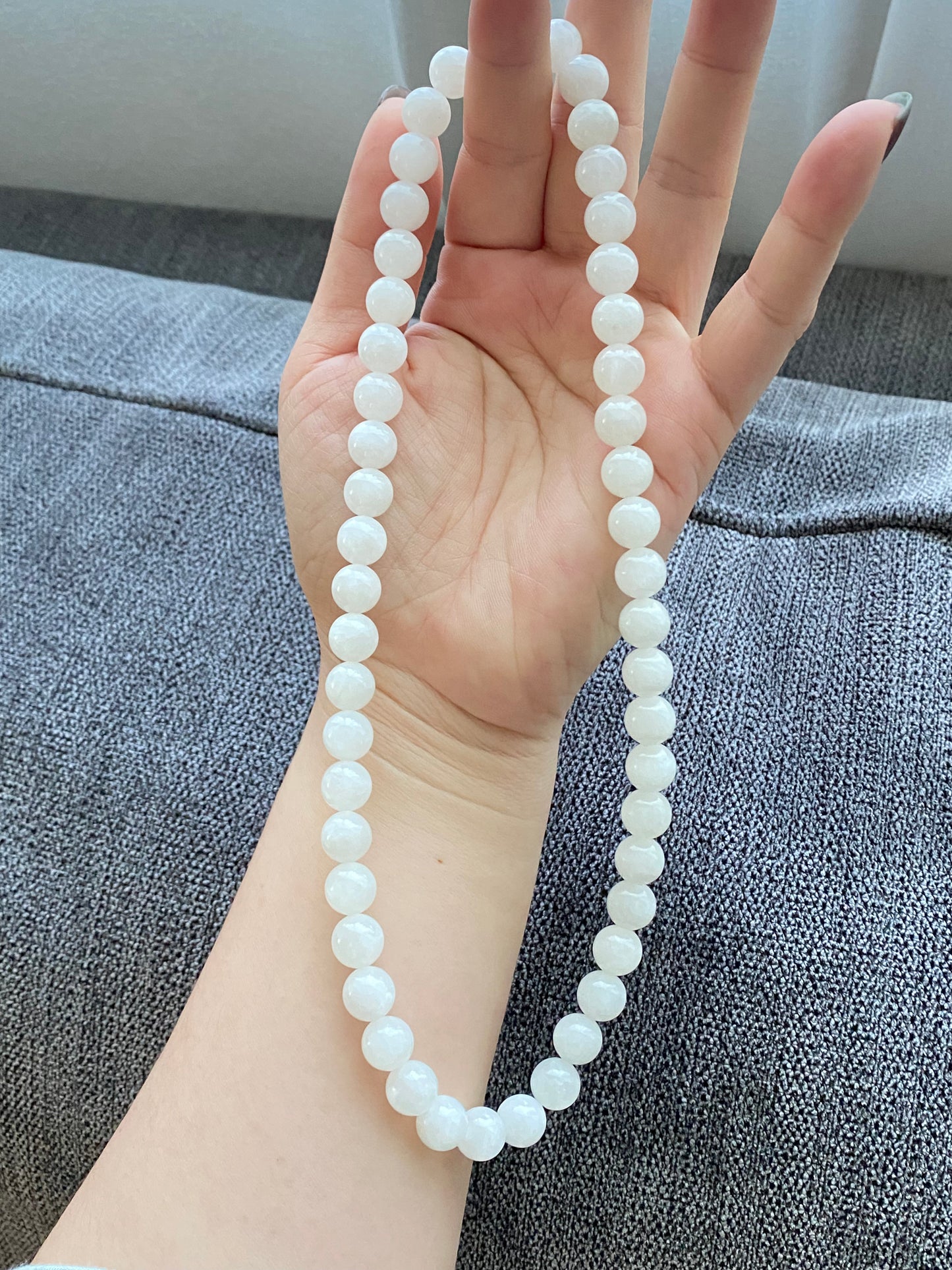 Make Friend Price Authentic  Natural Hetian White Jade Round bead White Nephrite Nacklace 10mm Best Gift for her,gift for Mom