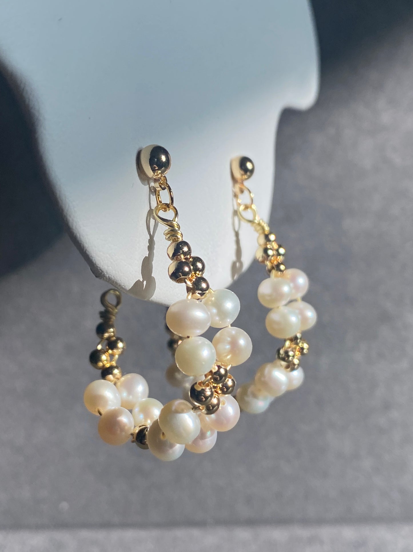 Natural Fresh water Pearls 14k gold filled wire pearl hoop princess earrings