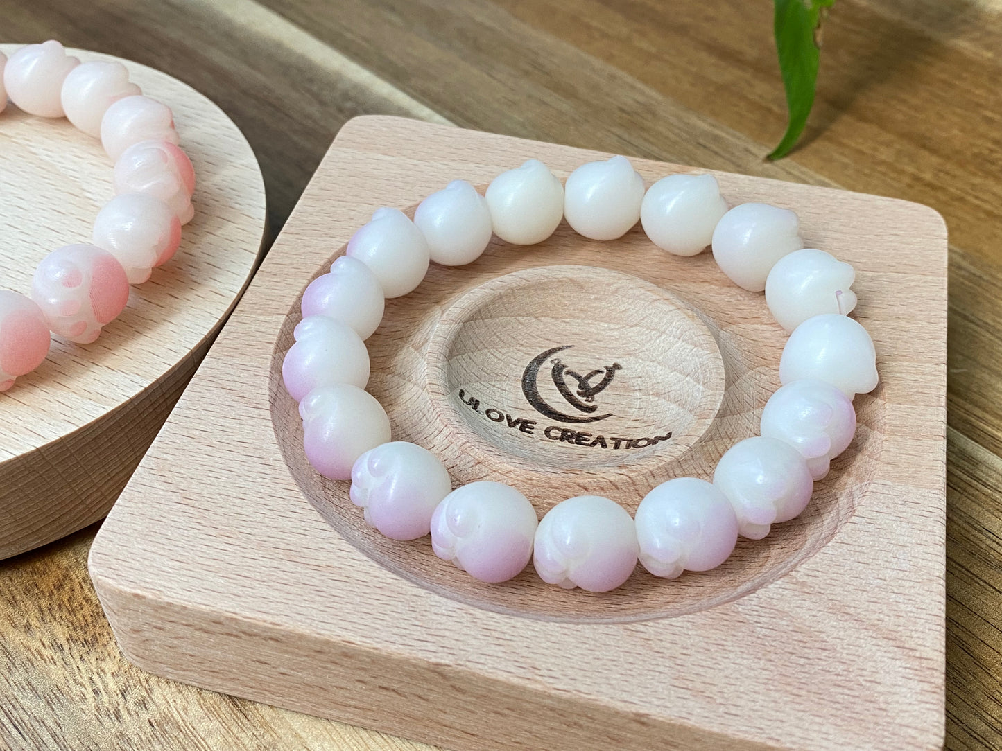 Hand Sculp Barbecue/BBQ  pink purple Cat Paw Natural white Bodhi root polished Bead Bracelet 12mm+