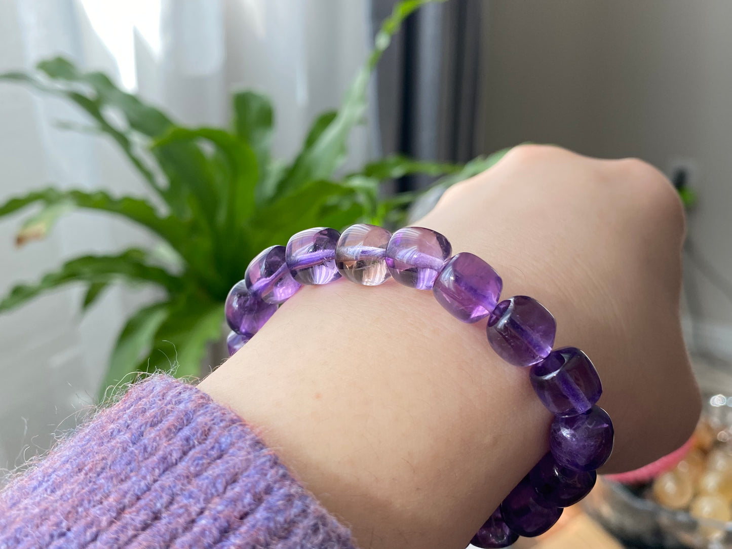 AAA High Quality Deep purple Natural Amethyst Brazil Cube Polished Gemstone beaded bracelet  9mm+