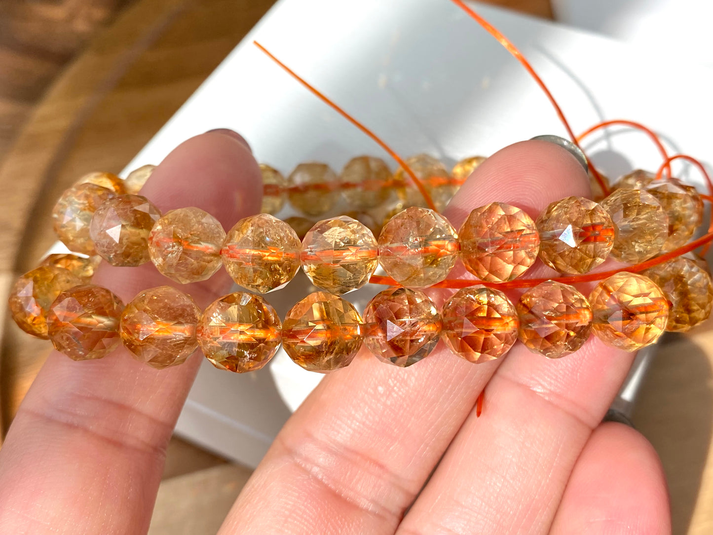 High Grade Natural pyramid Citrine Micro Faceted dark Yellow gold bead bracelet super shinning 8mm 9mm