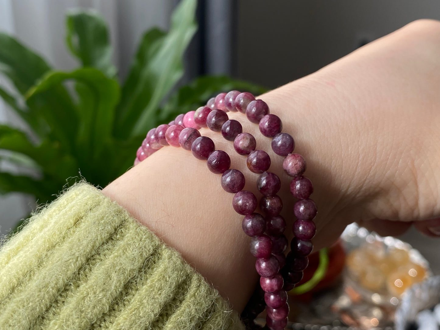 5mm Natural Ruby Red Tourmaline Round Beaded Crystal Bracelet