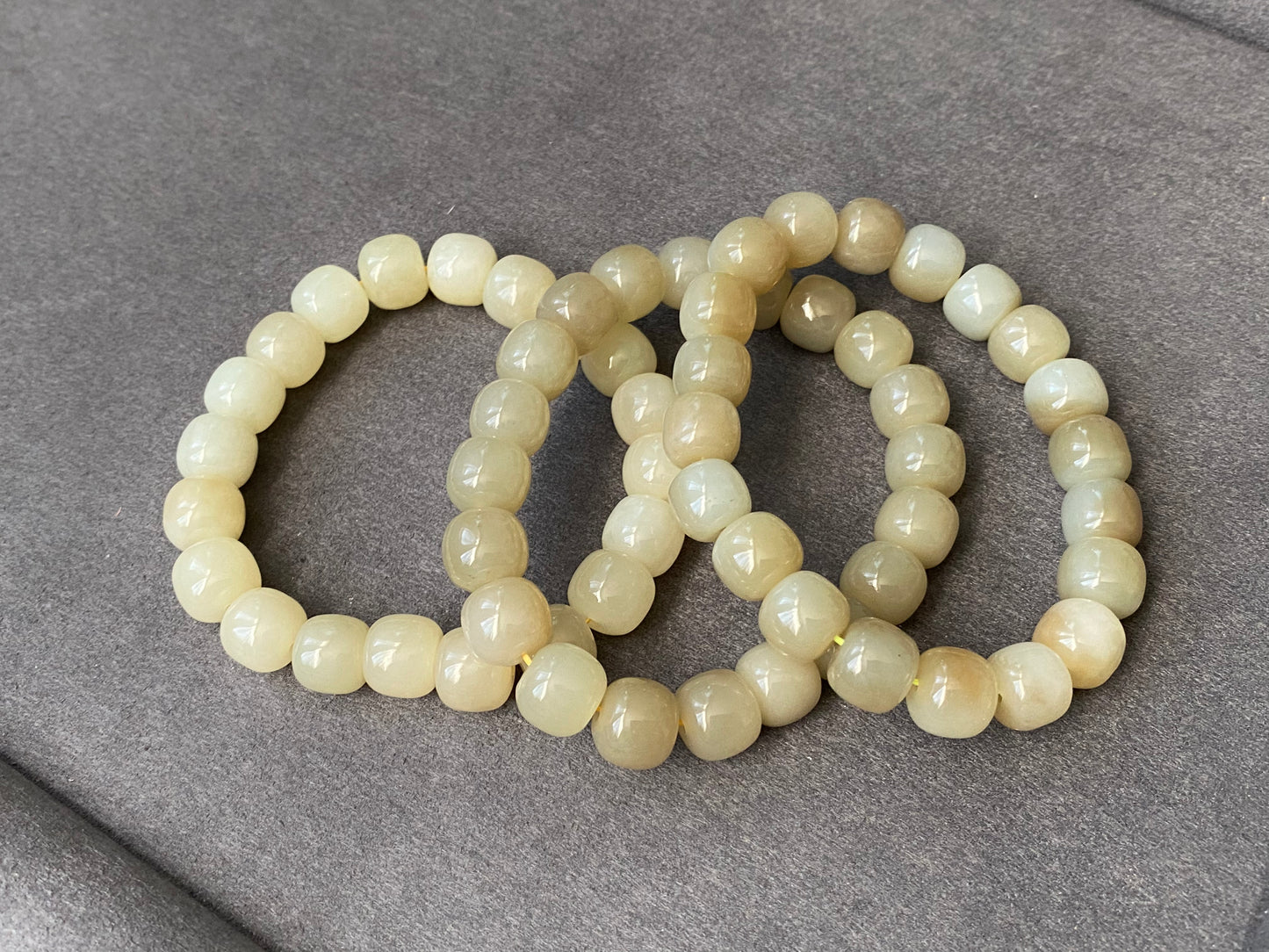 AAAA Natural Nephrite Hetian Jade Xiuyu,short Barrel Caramel Champagne bead Bracelet 10mm