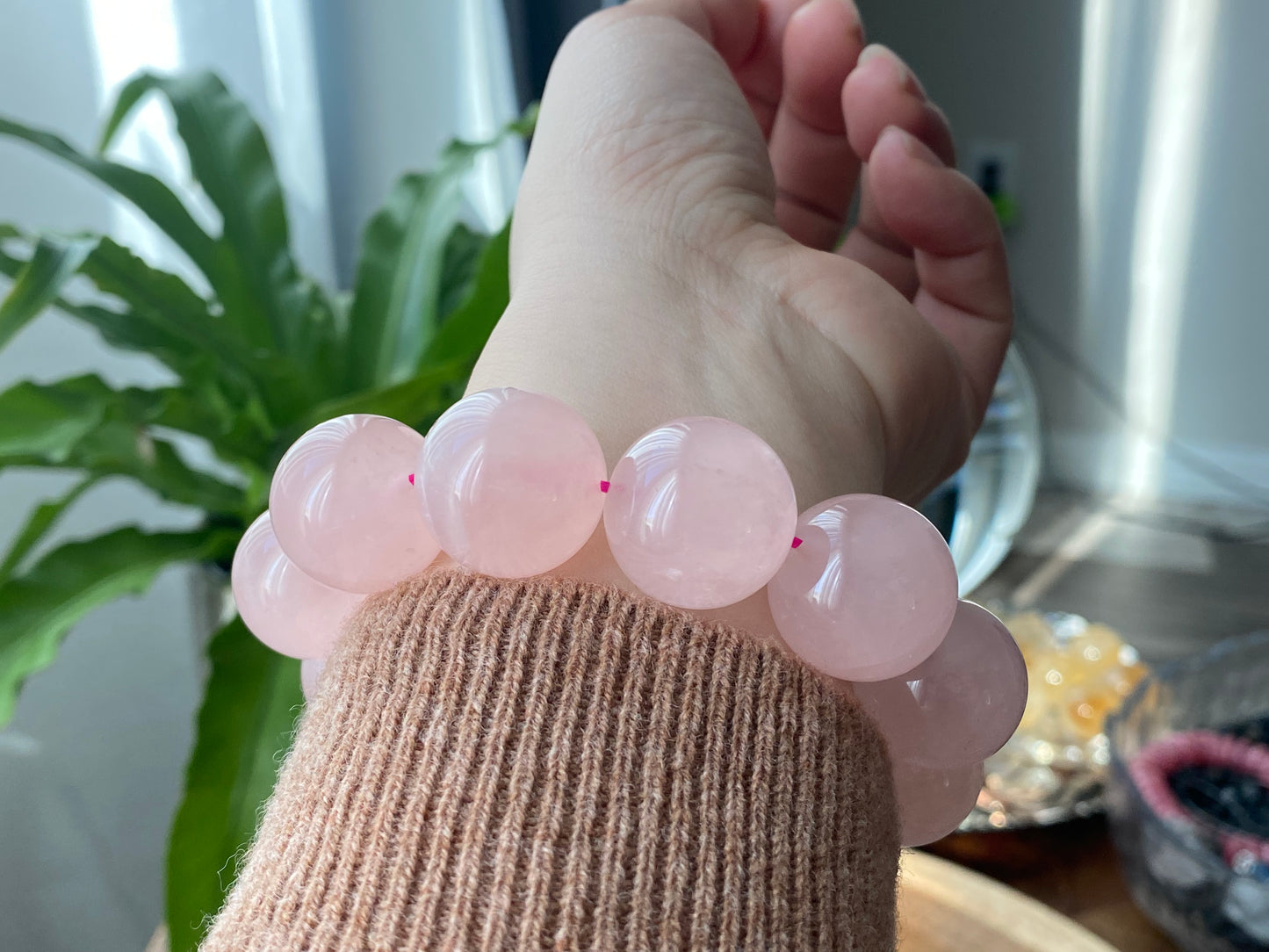 20mm Gym Huge size Natural Rose Quartz,pink crystal Round Bead Bracelet,gift for her sphere on wristen