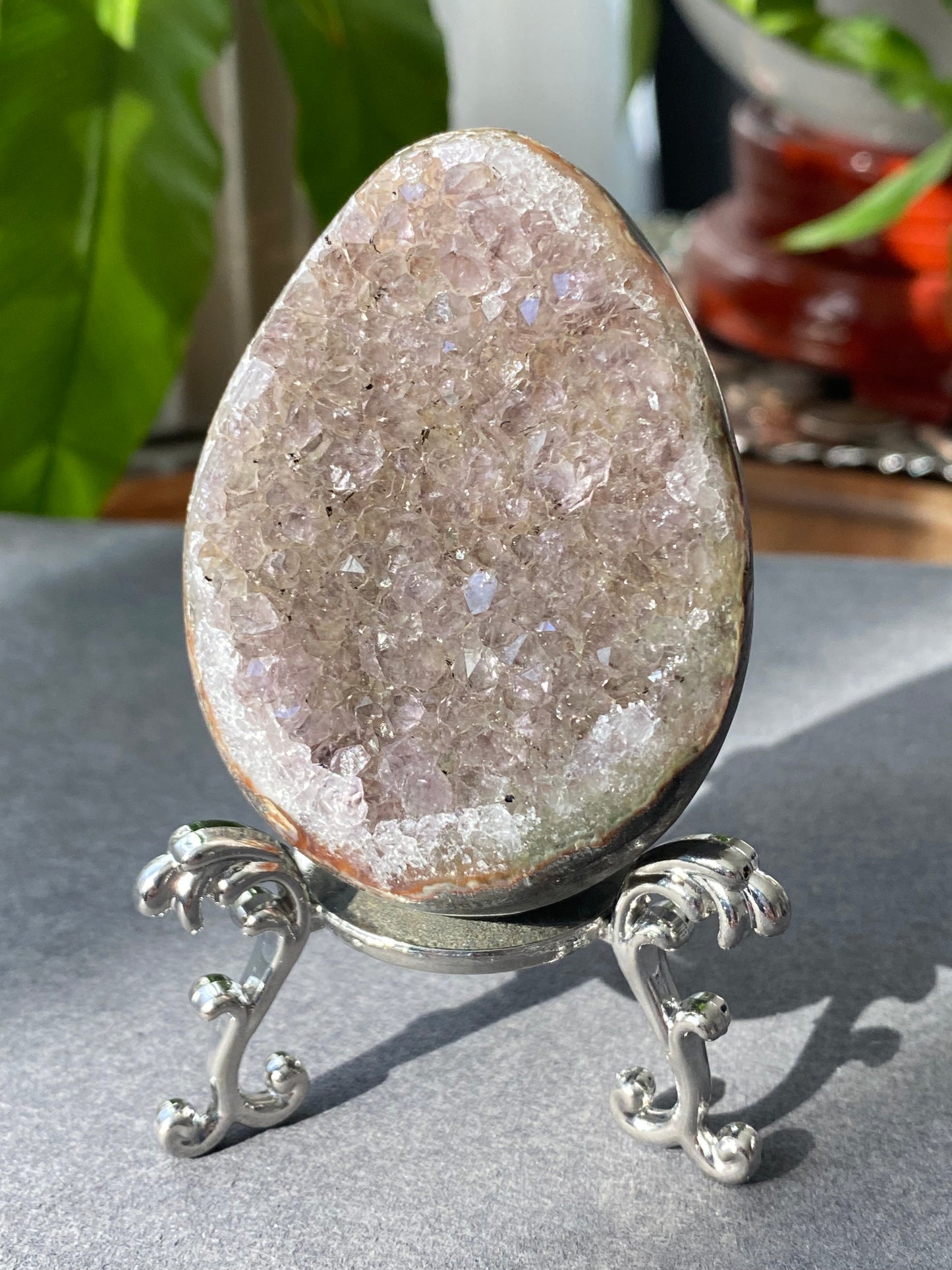 Natural Amethyst Dragons Egg with Stand- From Brazil，healing and cleansing powers & enhances spiritual awareness 130-215Gni