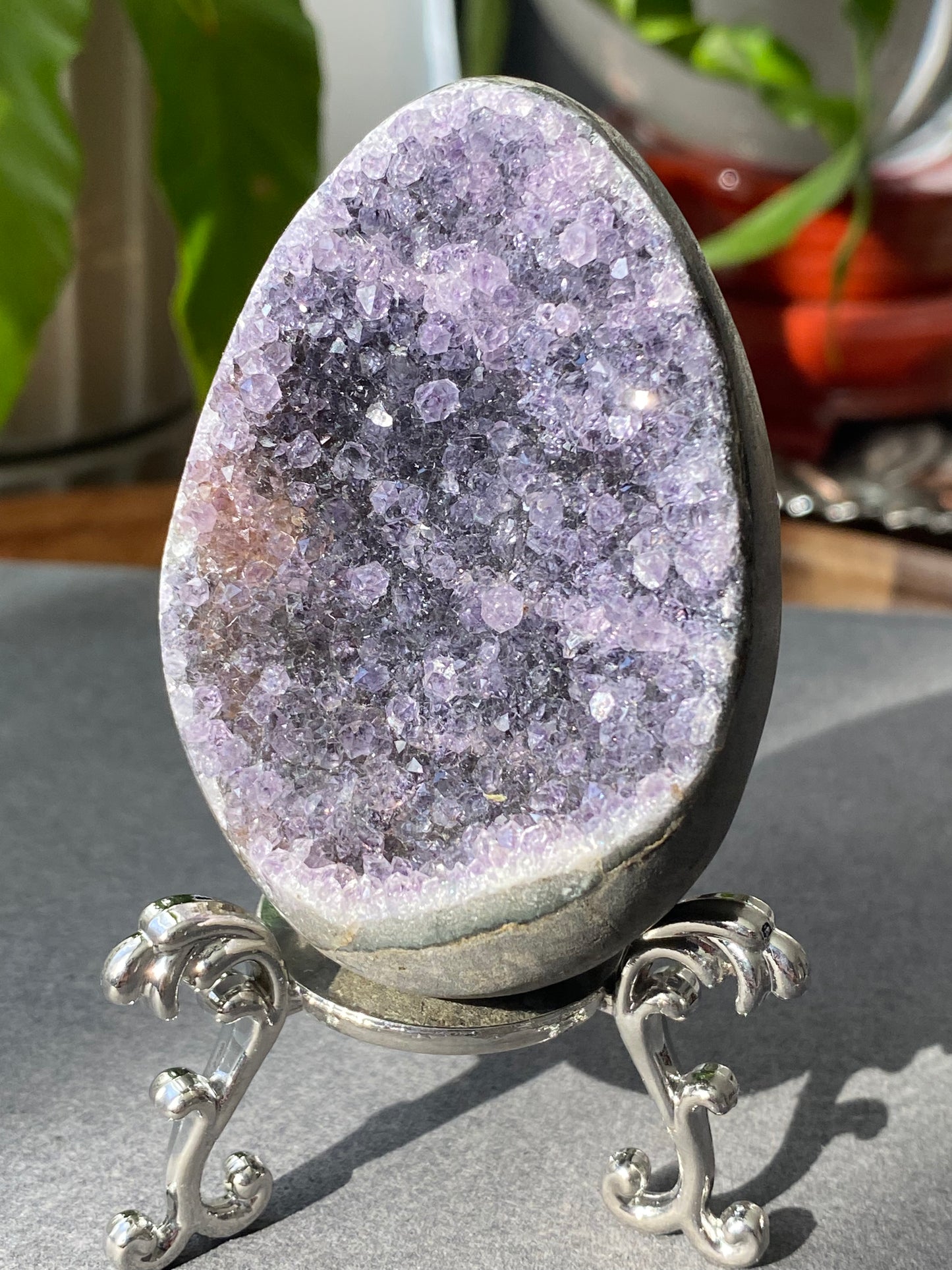 Natural Amethyst Dragons Egg with Stand- From Brazil，healing and cleansing powers & enhances spiritual awareness 130-215Gni