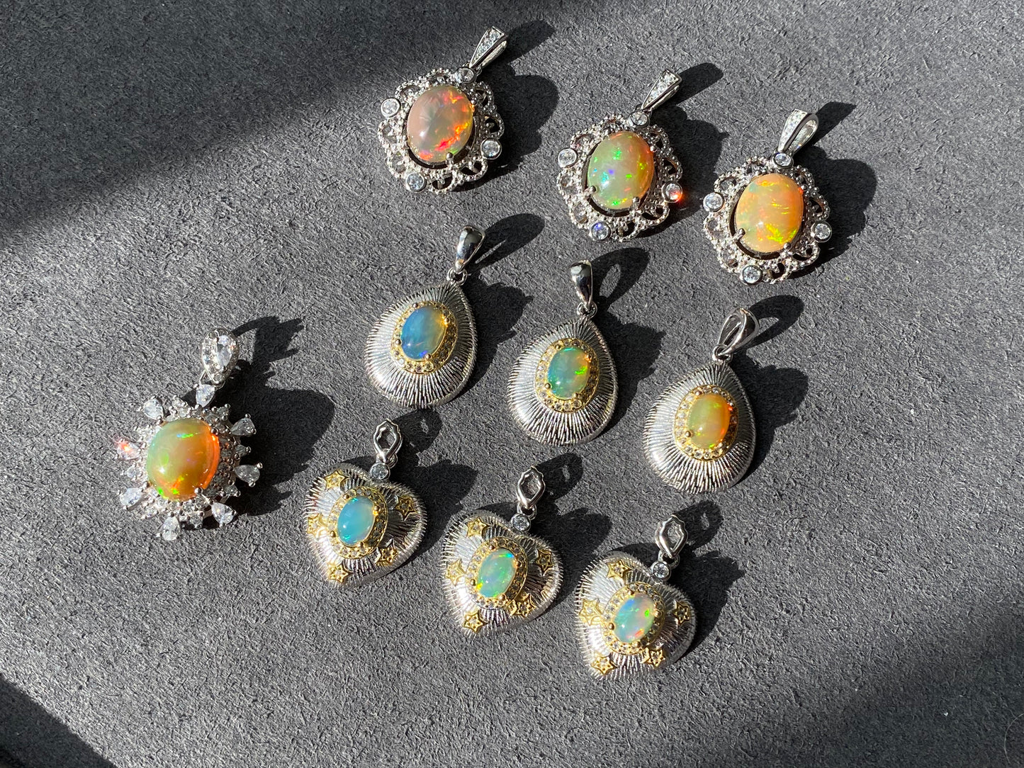 Natural Yello Opal brilliant Rainbow Fine shinning Sterling silver S925 Pendant,Birthstone Jewelry,Cabochon Opal Necklace