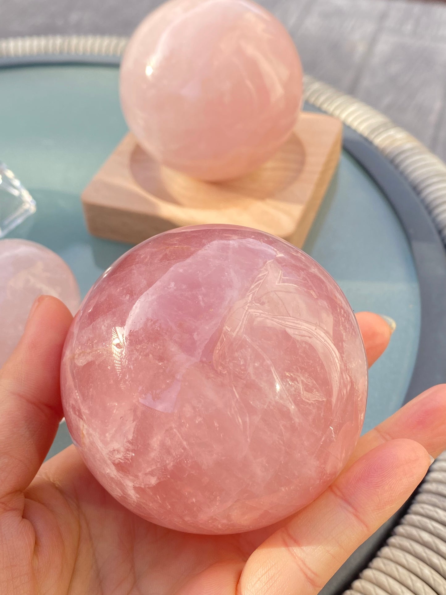 Hight grade 76MM Natural Rose quartz Sphere，Quartz Crystal Ball,Crystal Healing Divination ball,Led light stander