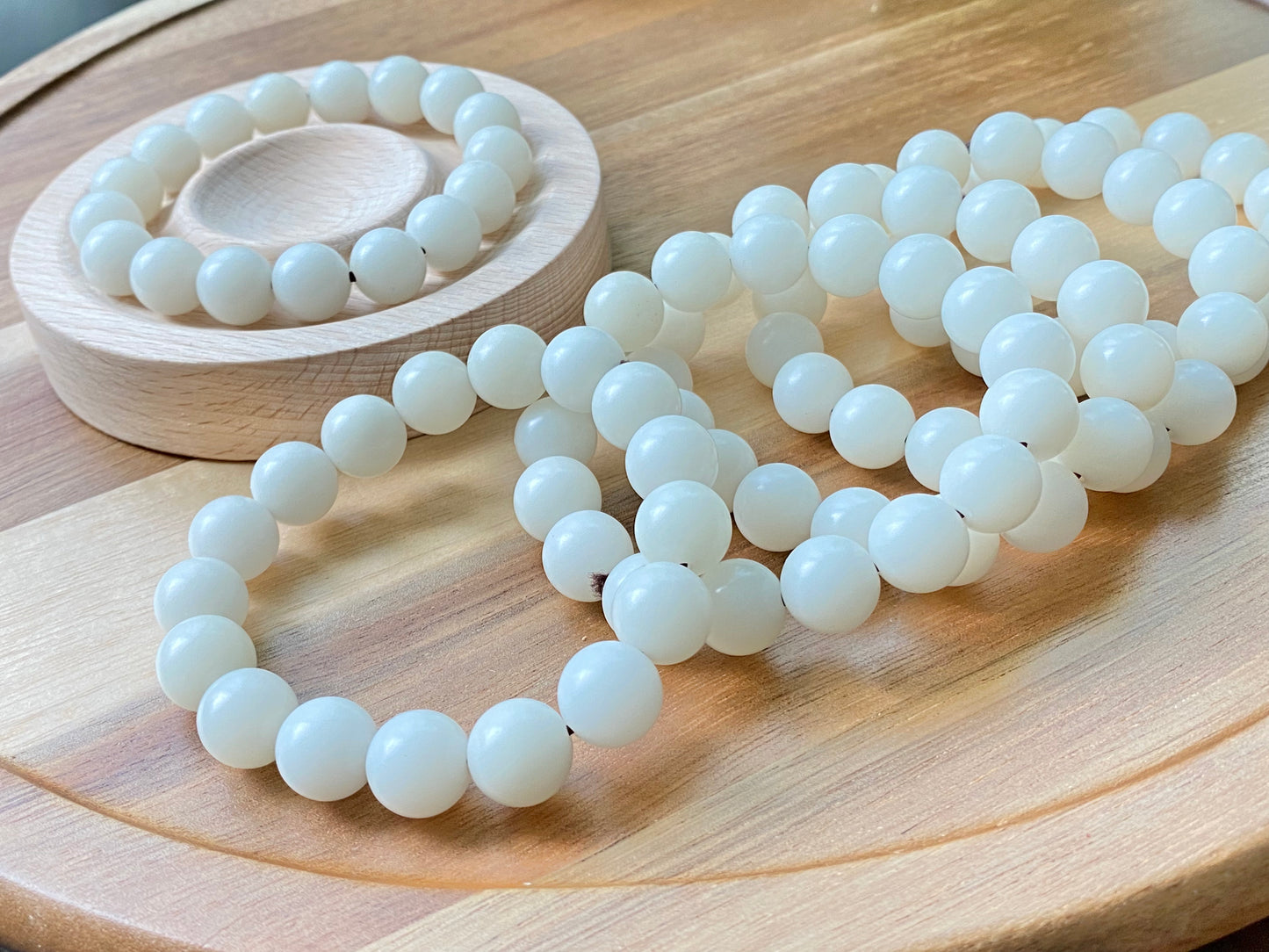 Natural white Bodhi root polished round bead bracelet,prayer mala Yoga Meditation Balancing 11mm+