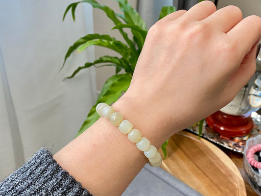 AAAA Natural Nephrite Hetian Jade Xiuyu,short Barrel Caramel Champagne bead Bracelet 10mm