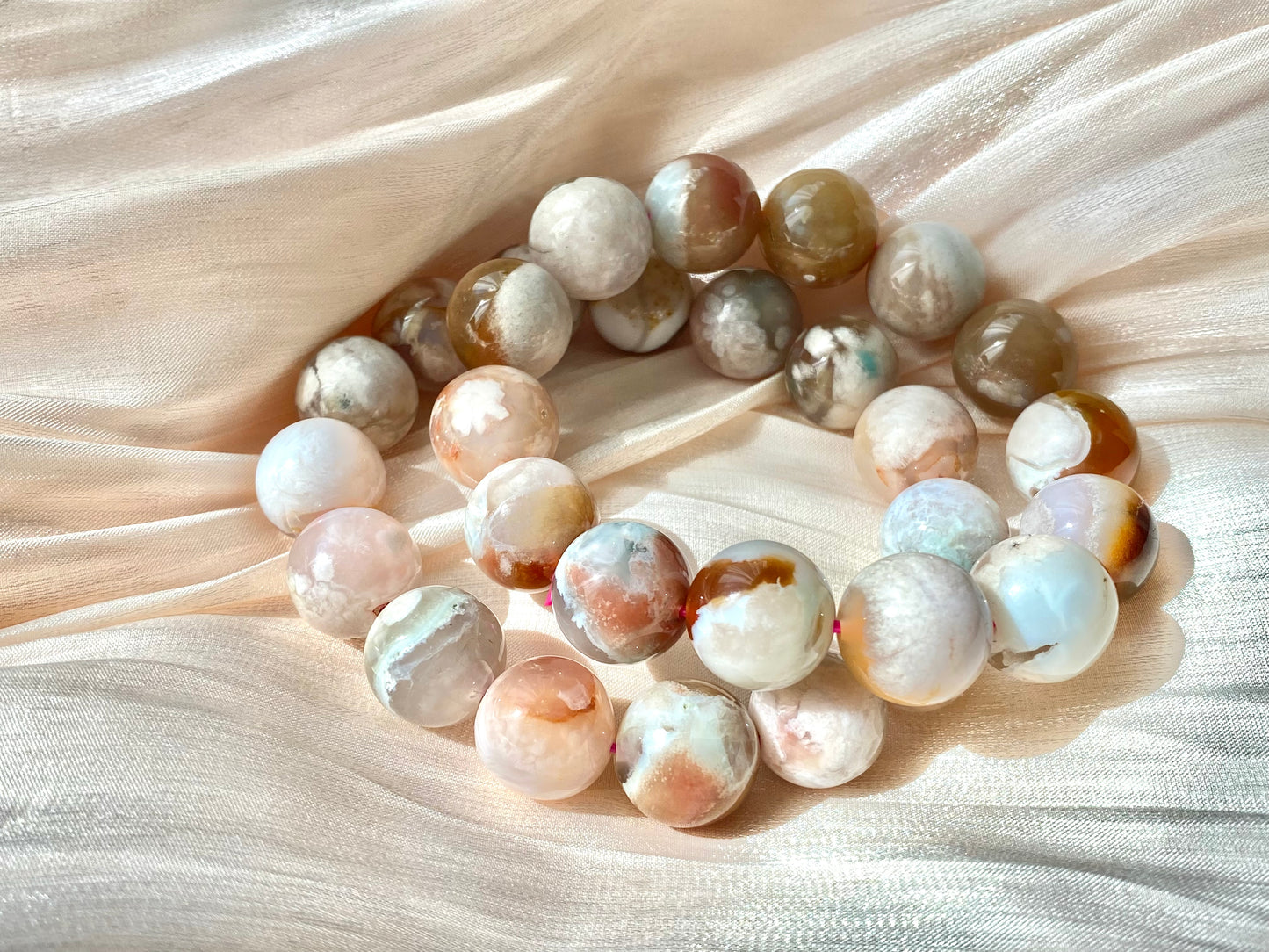 Natural cherry blossom Sakura agate smooth round flower agate grade AAA bead bracelet