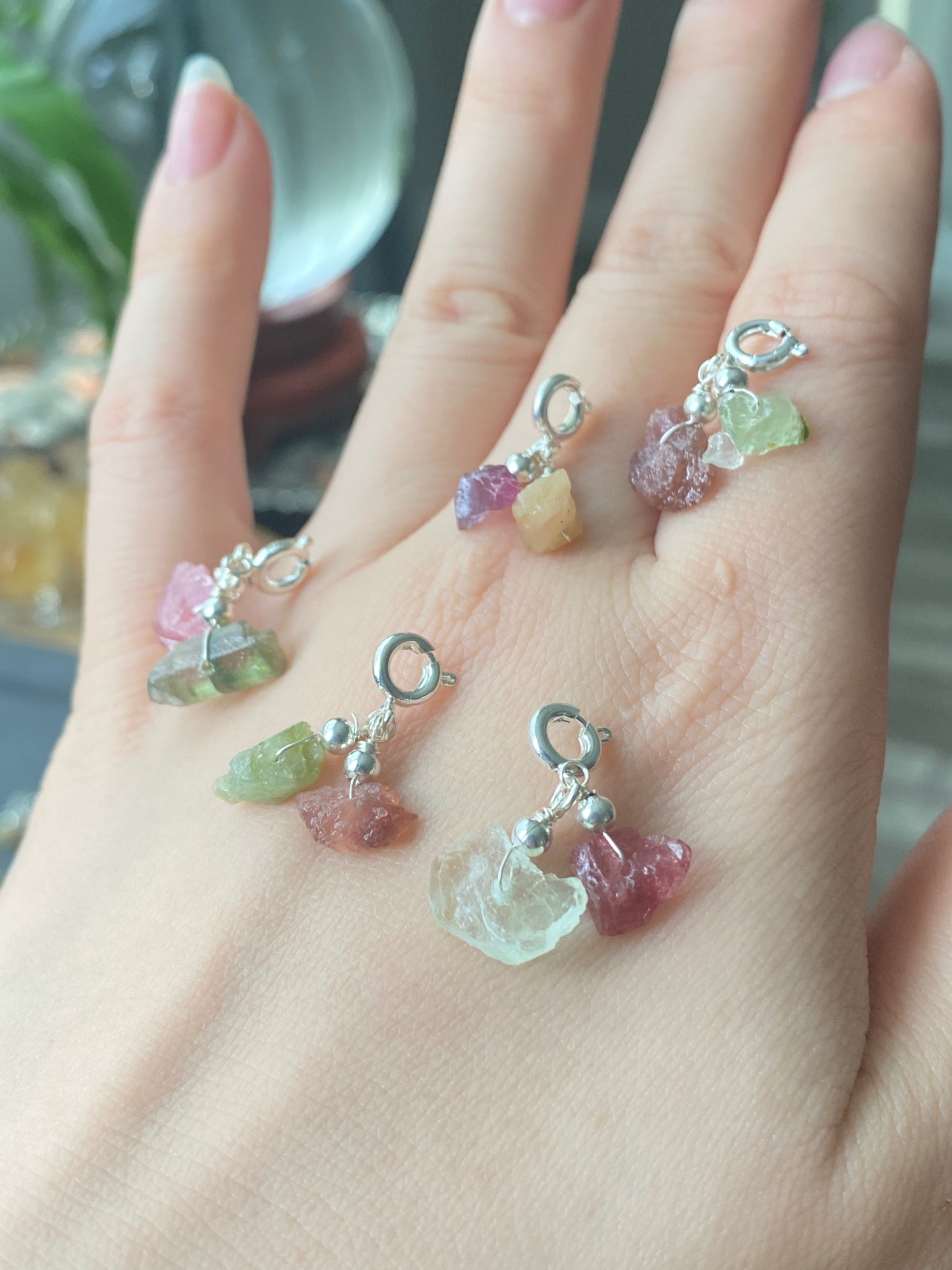 3 pieces Natural watermelon Tourmaline，Cube Amazonite,Donut Ring Purple Lithium,Kunzite Removable Charm Dangle Pendant