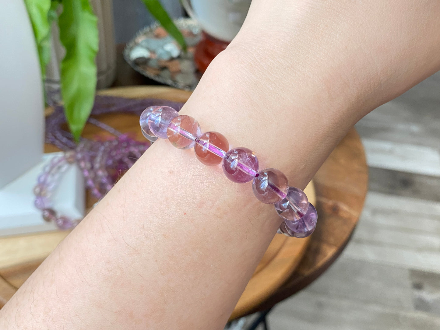 Top Grade Clear Natural Yellow Purple Ametrine Smooth round Polished bead bracelet,gift for her, gift for Mom 6mm 9mm 10mm 12mm