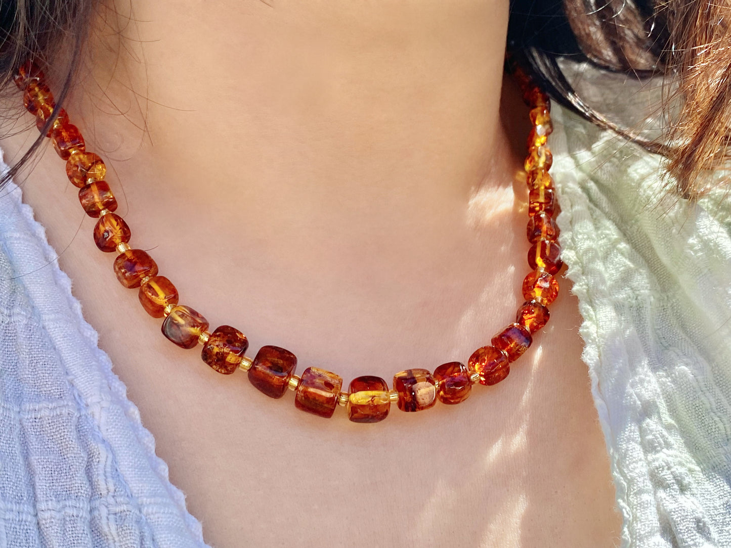 Natural Genuine Baltic Amber square  Bead Necklace mixed size,gift for her ,gift for mother