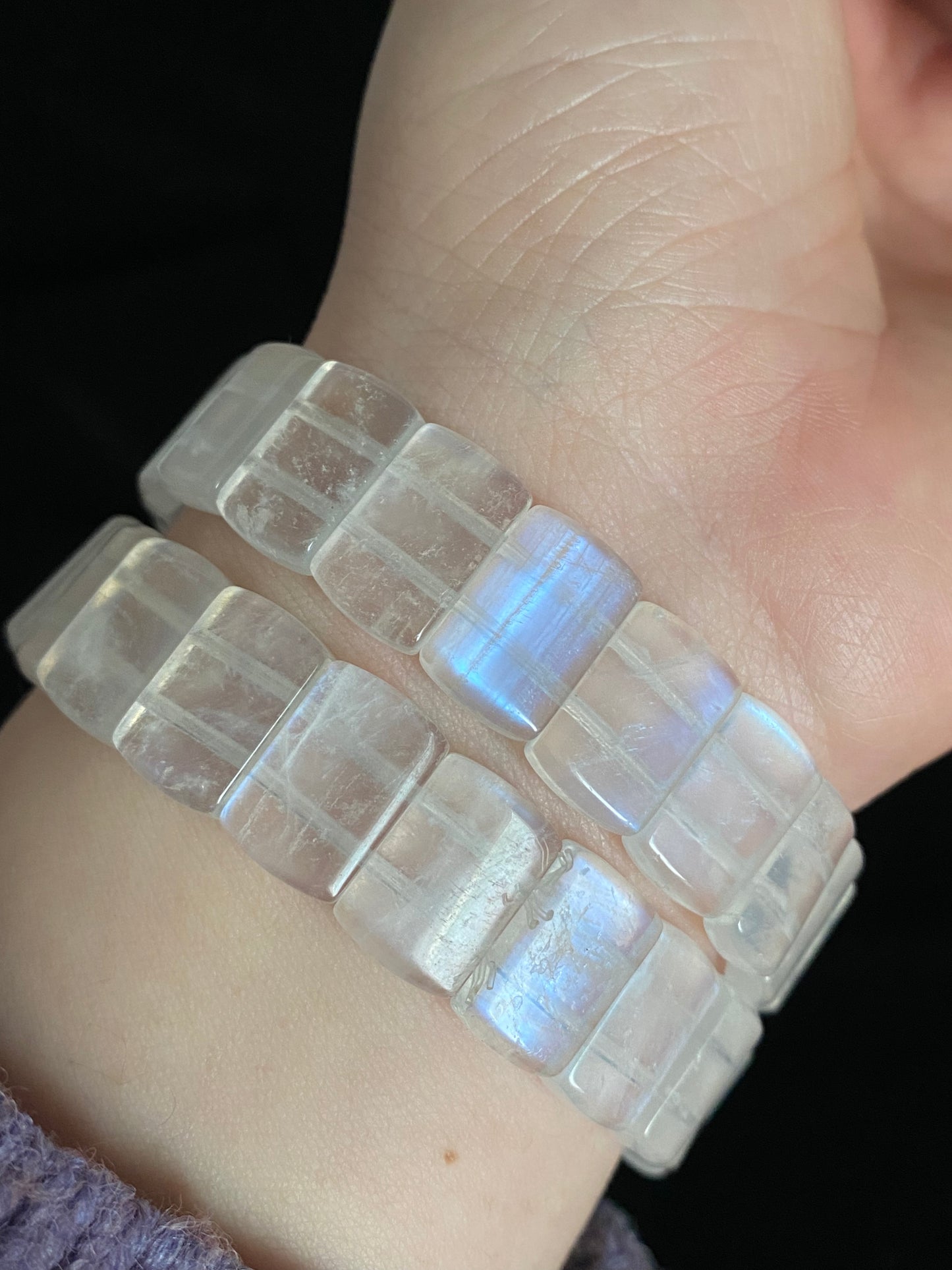 Natural Sri Lanka Moonstone super strong blue Fire illuminate rectangle Bangle bracelet, gift for her,anniversary gift