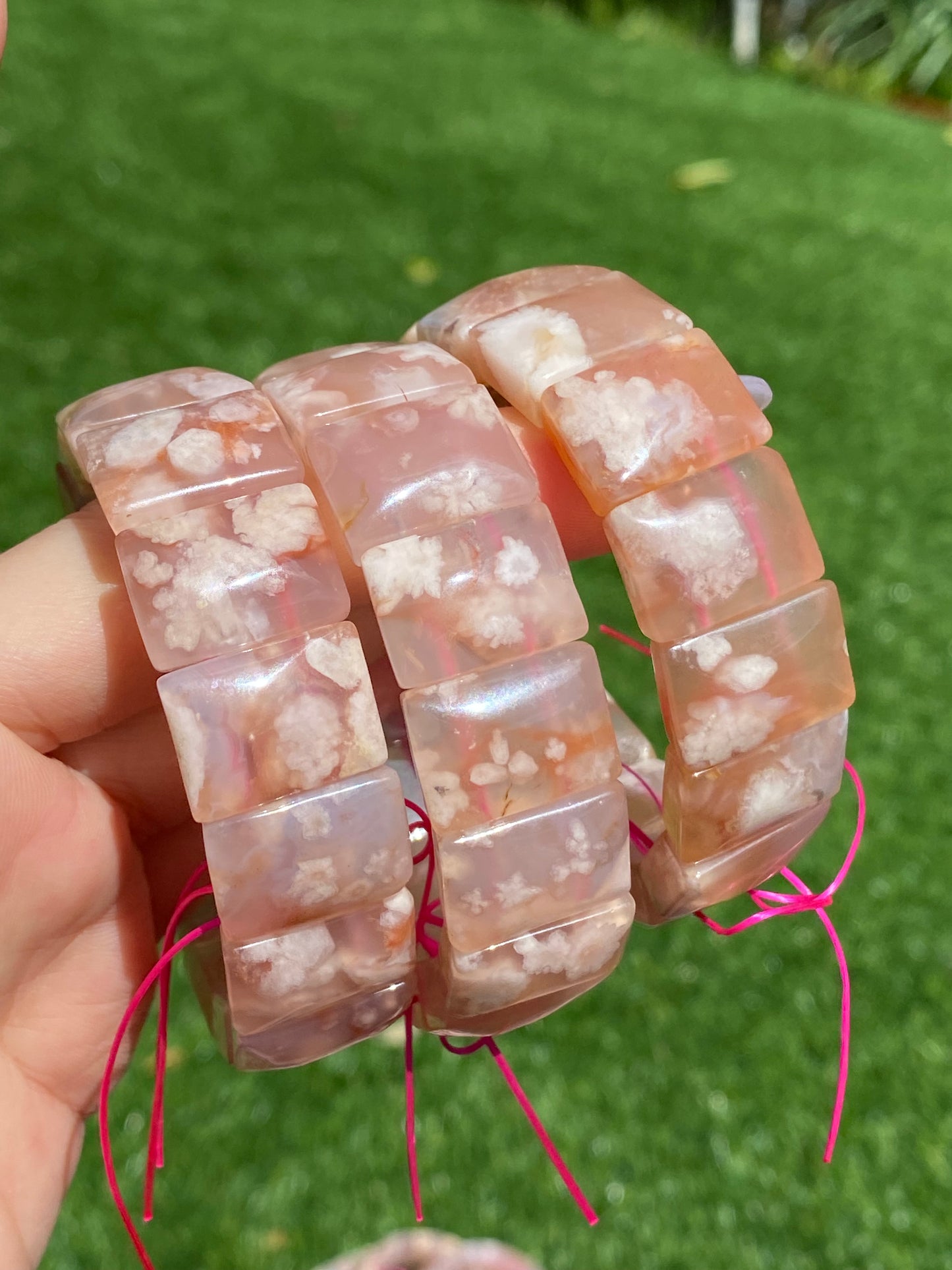 AAAA Clear colorful  Grade Nature Sakura Agate cherry blossom flower agate Rectangle bangle bracelet,gift for her