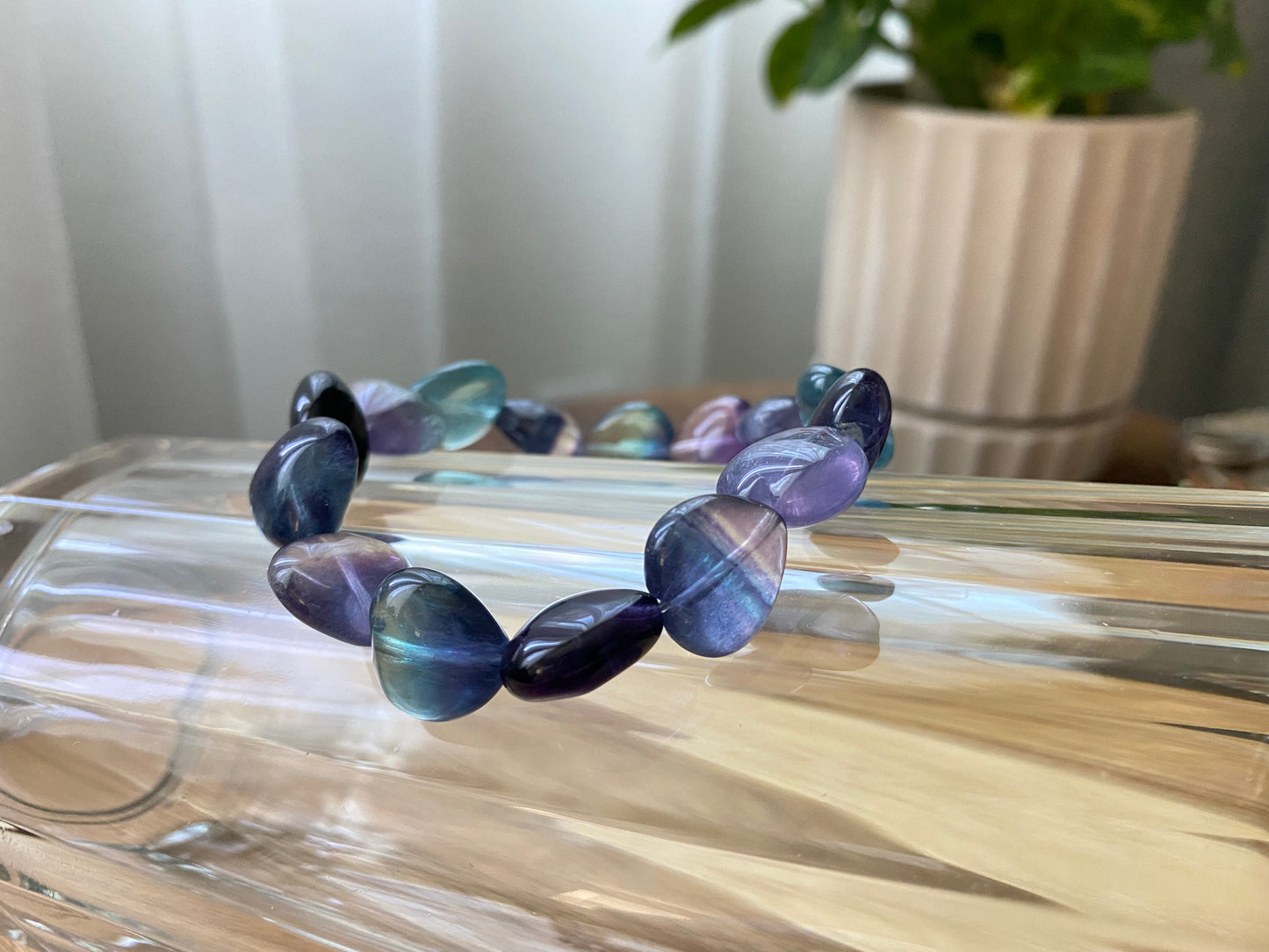 Heart shape cuty green purple fluorite gradient Handmade beads bracelet-Spiritual Healing and Self-Exploration