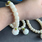 Natural white Bodhi root polished square round bead bracelet,prayer mala Yoga Meditation Balancing with Lotus Sculp