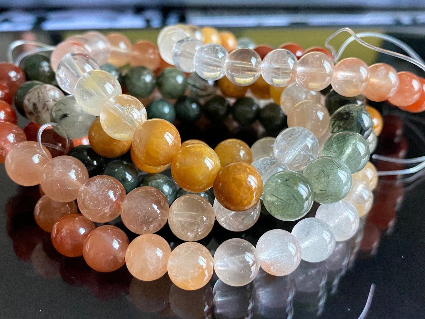 Natural Rainbow Rutilated  Quartz gemstone Fortune and Lucky  Healing bead bracelet