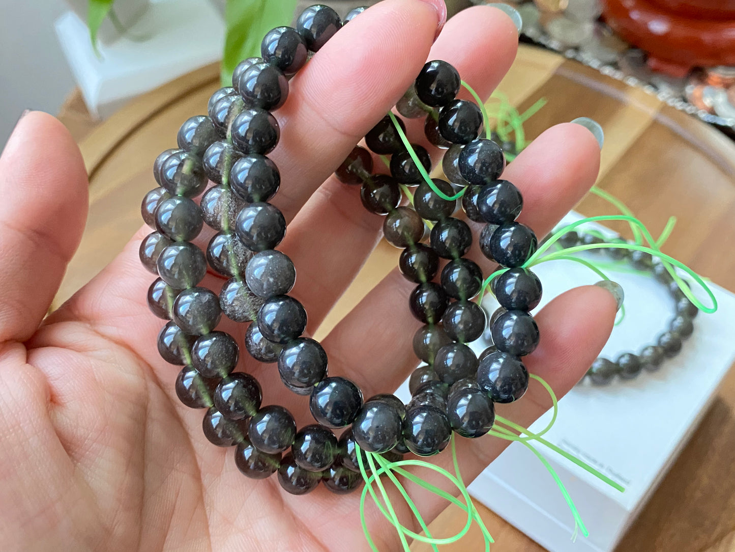 Natural Cintamani Saffordite Tektite Bracelet, wishing stone, Saffordite Tektites, Arizona Tektitest polished round bead bracelet