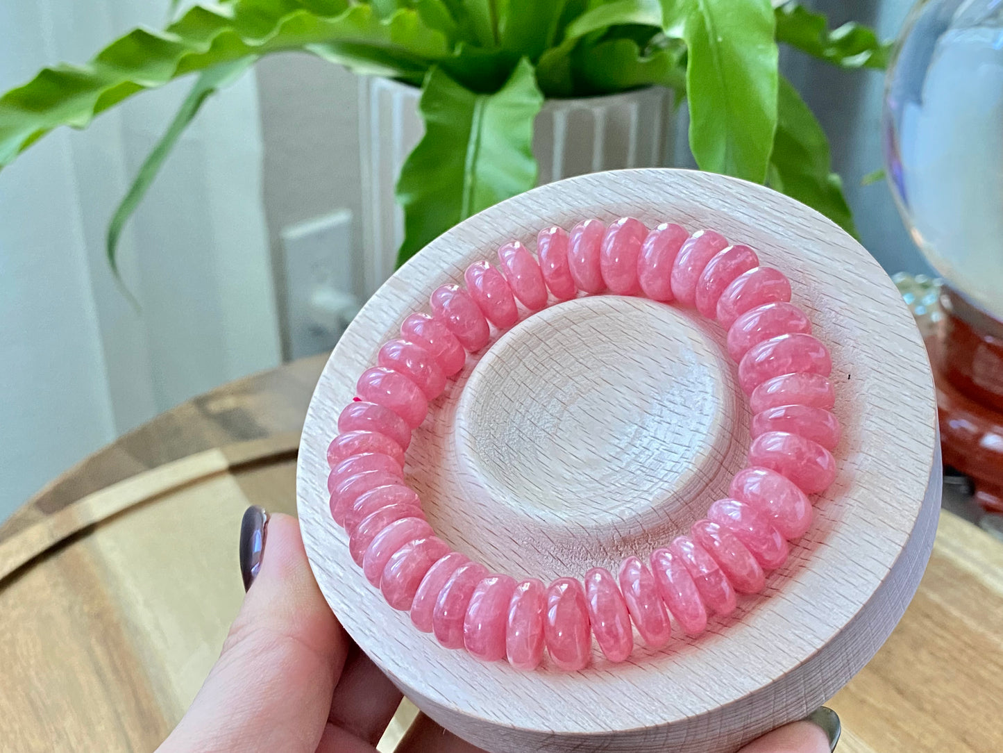 AAAAAA Natural Ice Rhodochrosite Flash Rainbow inside lovely Pinky Rose Saucer Bead Bracelet