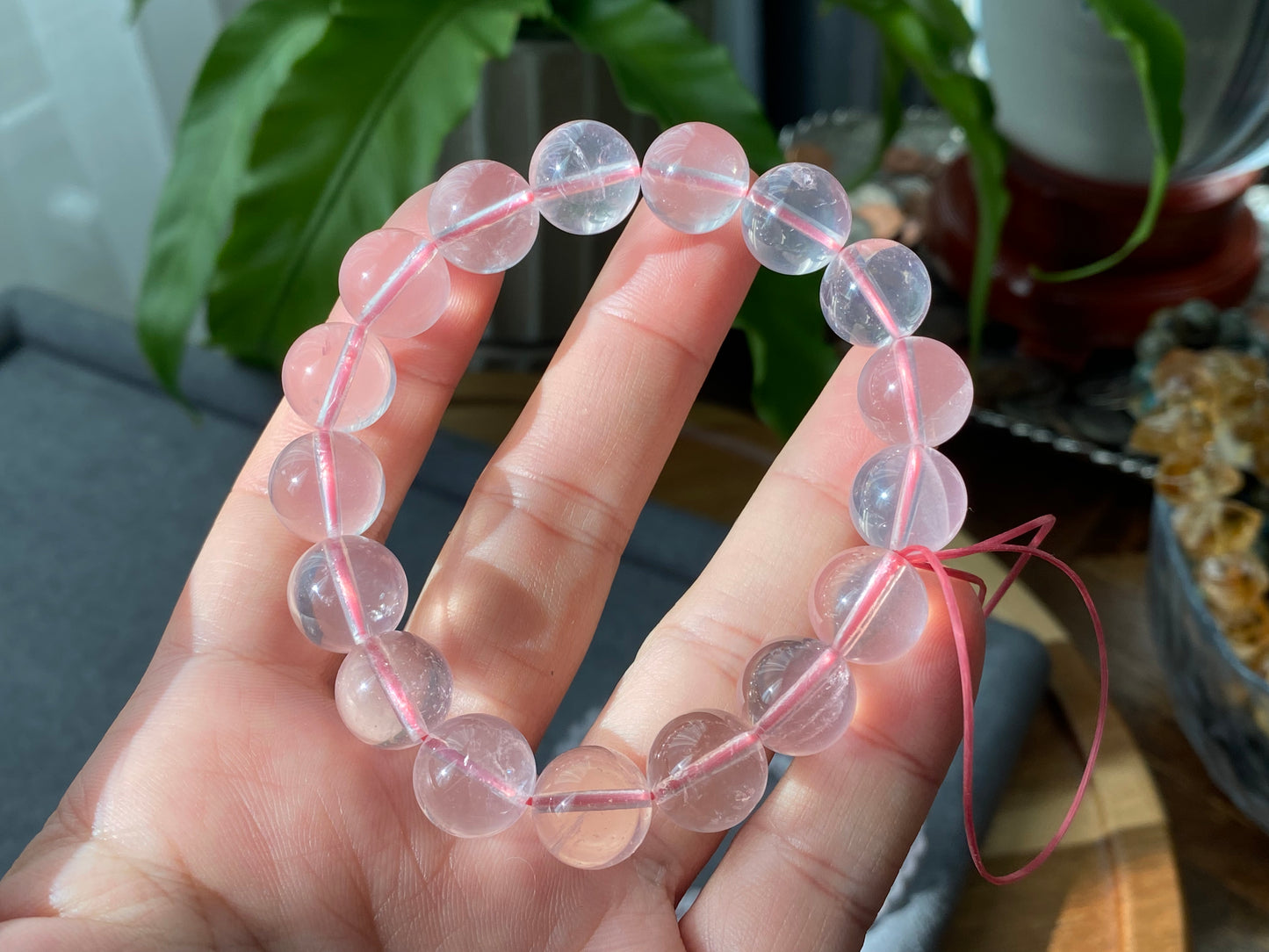 High Grade Star Rose Quartz,Hexagram Fire Rose Quartz,Fire Element Crystal,Pink Heart Chakra Round Beaded Bracelet