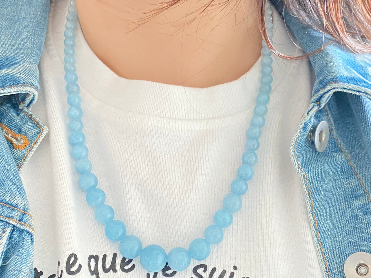 Natural Aquamarine Ocean Blue sky blue gradient Mixed size Bead Healing Crystal Necklace 5-13MM,gift for her