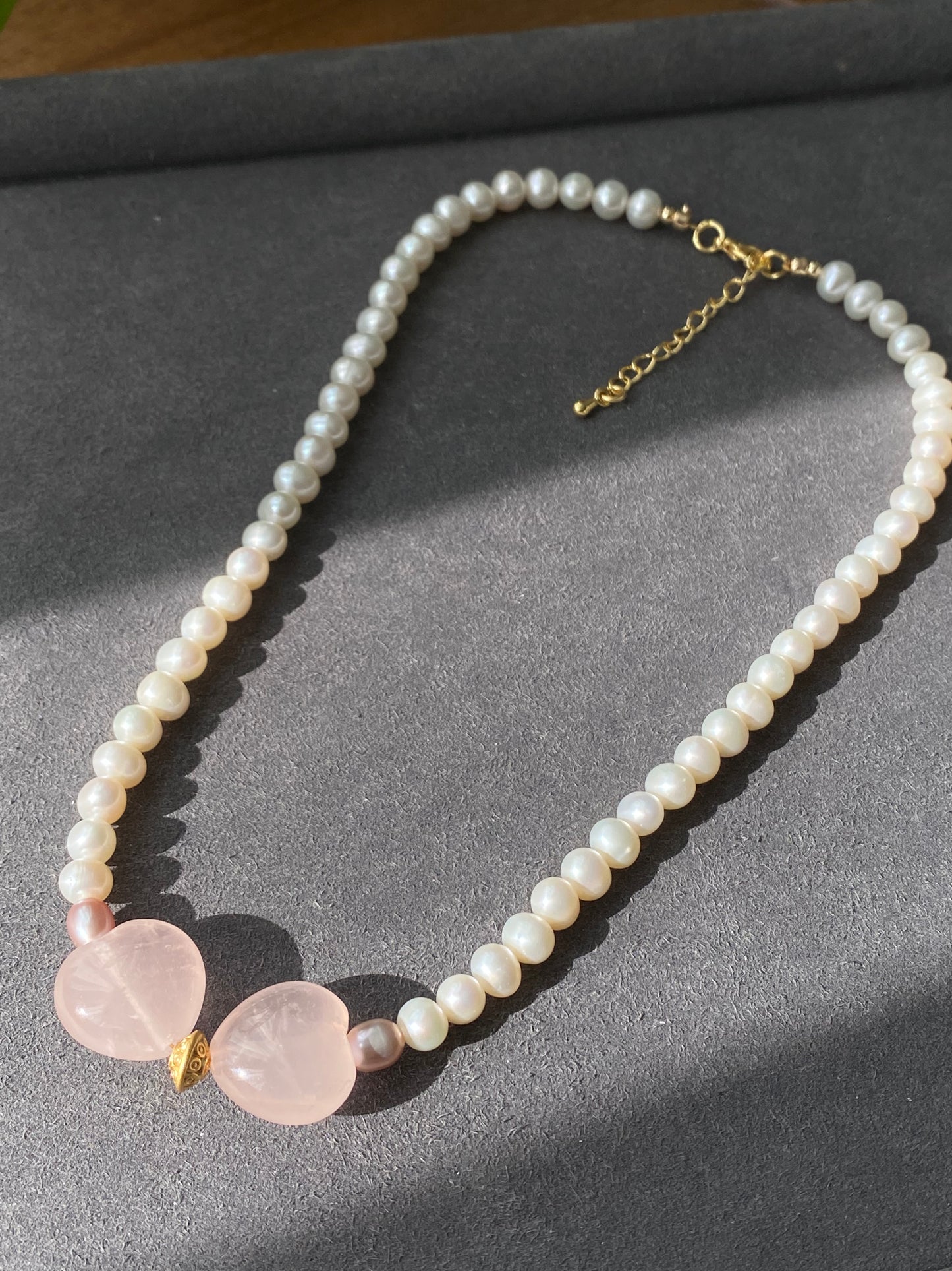 Natural AAA high quality Rose quartz cuty puffy heart shape,bow Freshwater pearls,Valentine's gift, gift for her,Love and relationships