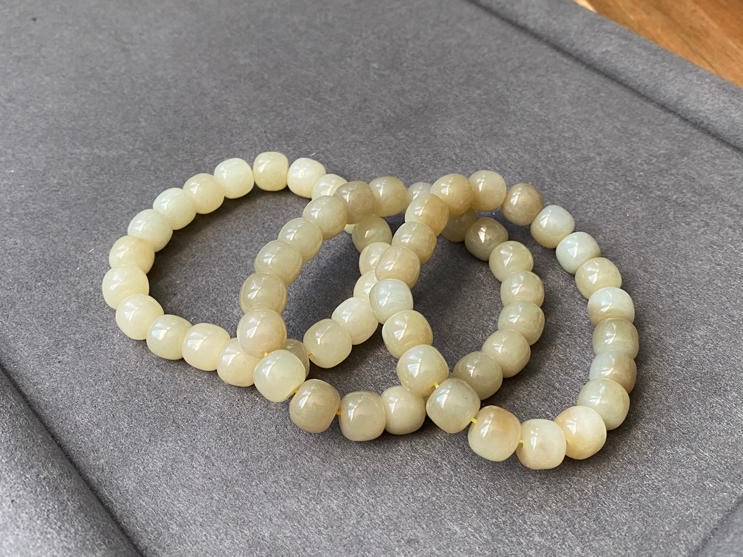 AAAA Natural Nephrite Hetian Jade Xiuyu,short Barrel Caramel Champagne bead Bracelet 10mm