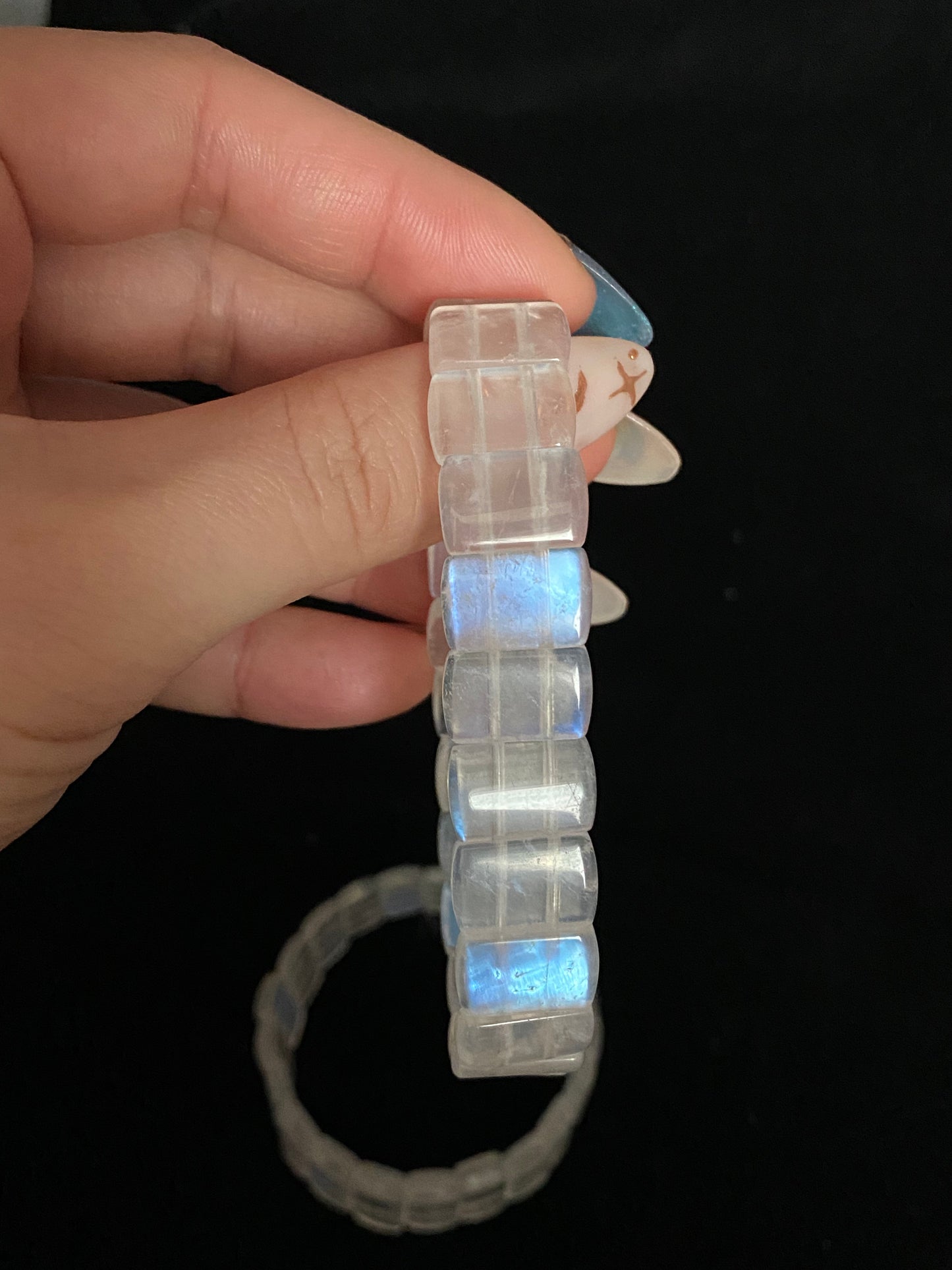 Natural Sri Lanka Moonstone super strong blue Fire illuminate rectangle Bangle bracelet, gift for her,anniversary gift