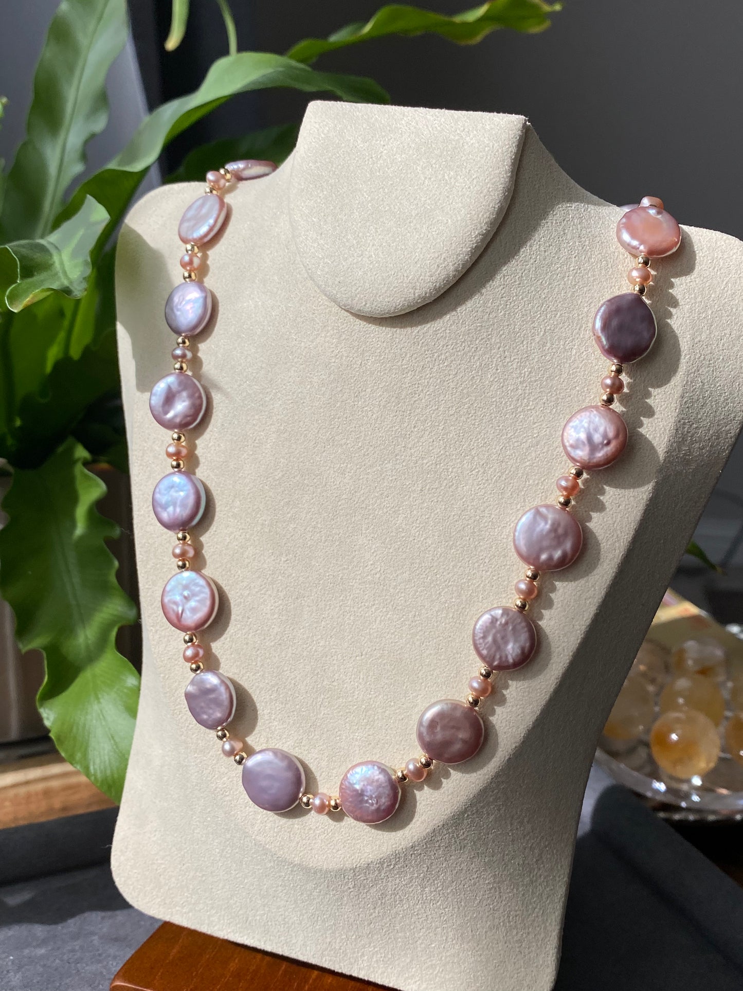 Natural freshwater pearls,baroque metal purple pink cookie shape round button  multiple use Necklace,handmade necklace