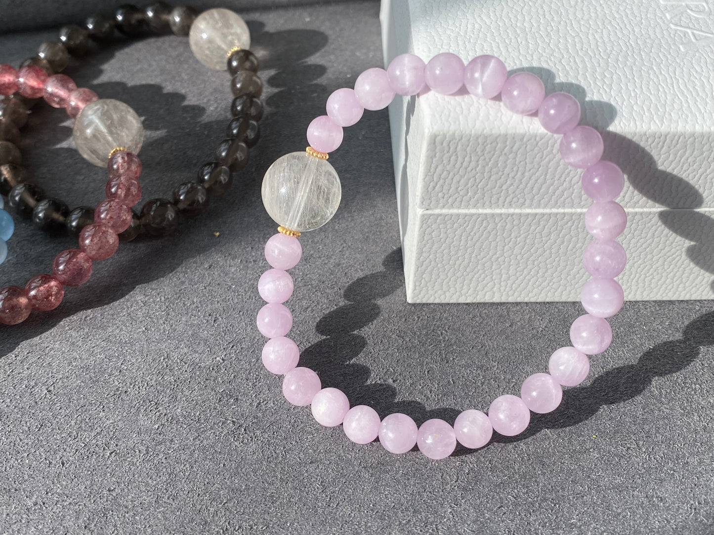 “Love Surround”Natural Tourmaline,Cordierite,Iolite,Aquamarine,Strawberry quartz,Citrine,Rutilated Quartz,Kunzite Couples Bracelet,Valentine's Day Gift