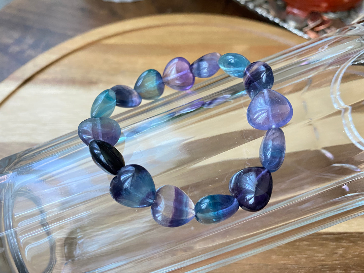 Heart shape cuty green purple fluorite gradient Handmade beads bracelet-Spiritual Healing and Self-Exploration