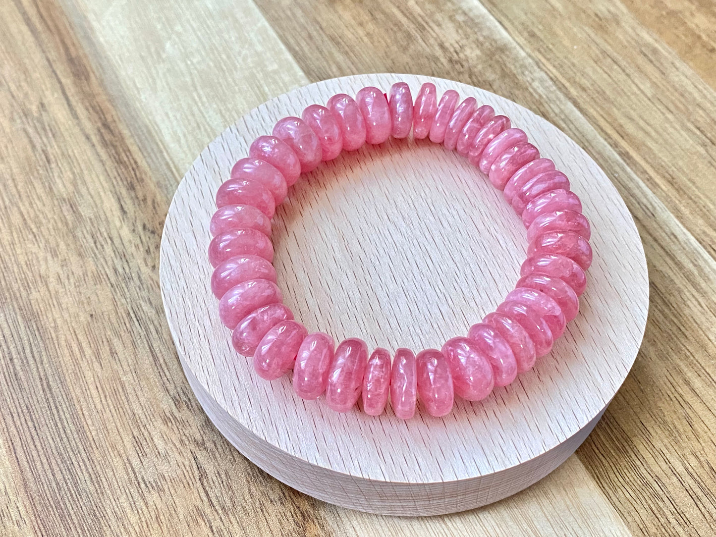 AAAAAA Natural Ice Rhodochrosite Flash Rainbow inside lovely Pinky Rose Saucer Bead Bracelet