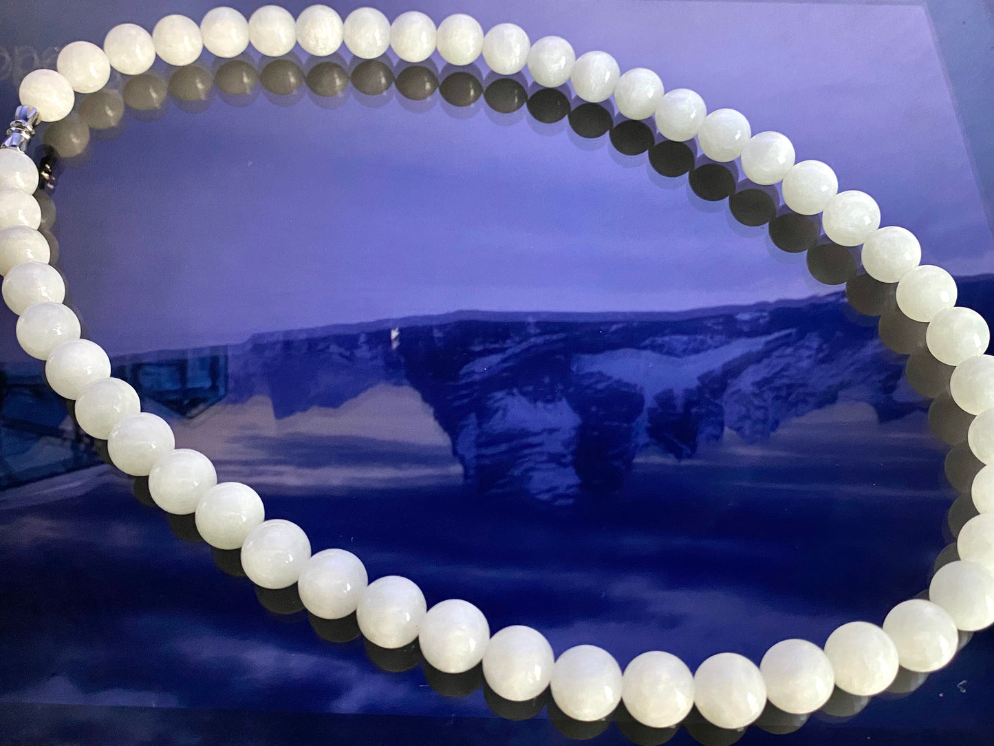 Make Friend Price Authentic  Natural Hetian White Jade Round bead White Nephrite Nacklace 10mm Best Gift for her,gift for Mom