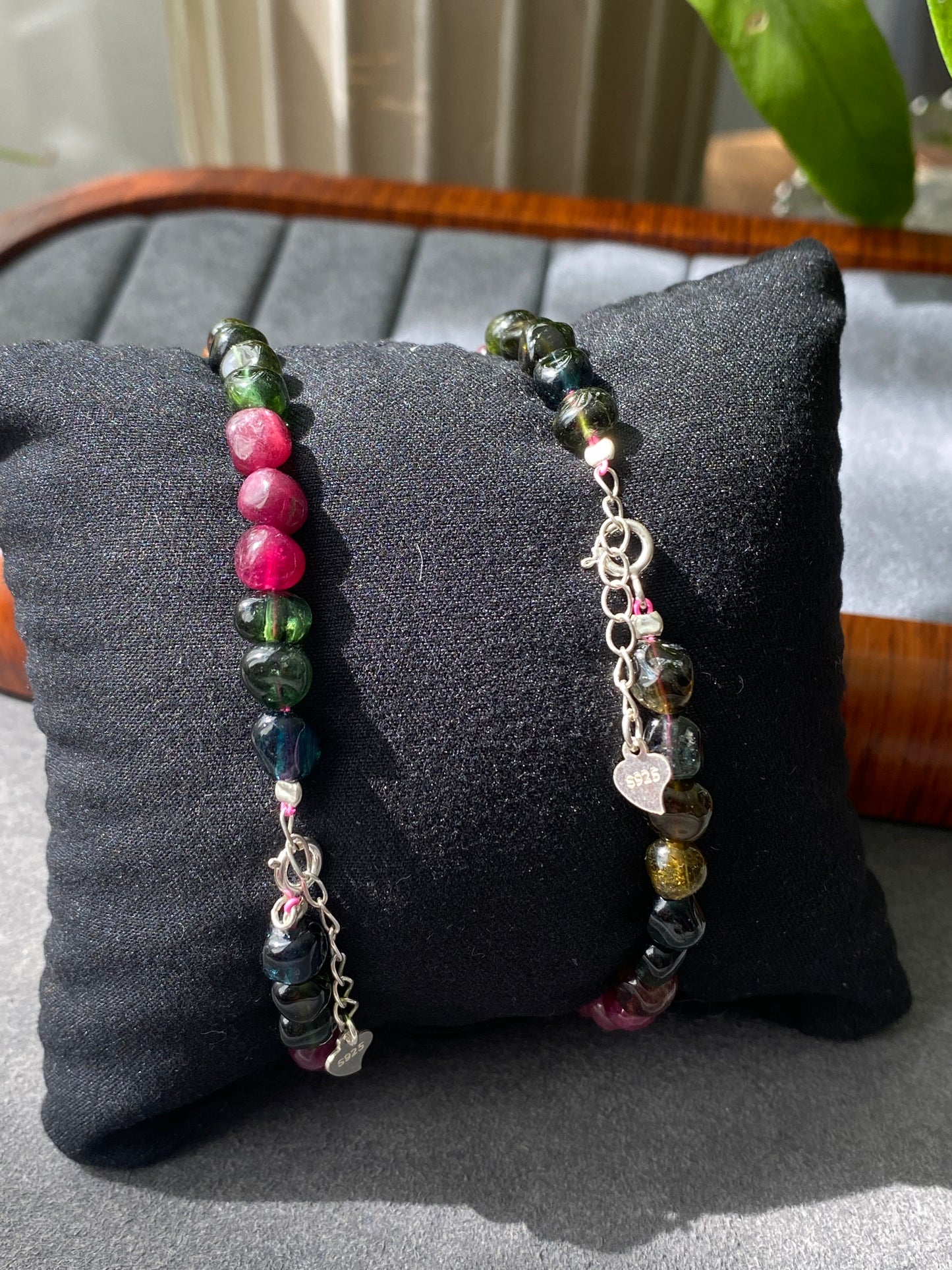 Rare Find High Grade  color standard irregular nuggets watermelon Rainbow Tourmaline Bead Bracelet 6mm,sterling silver,gift for herm