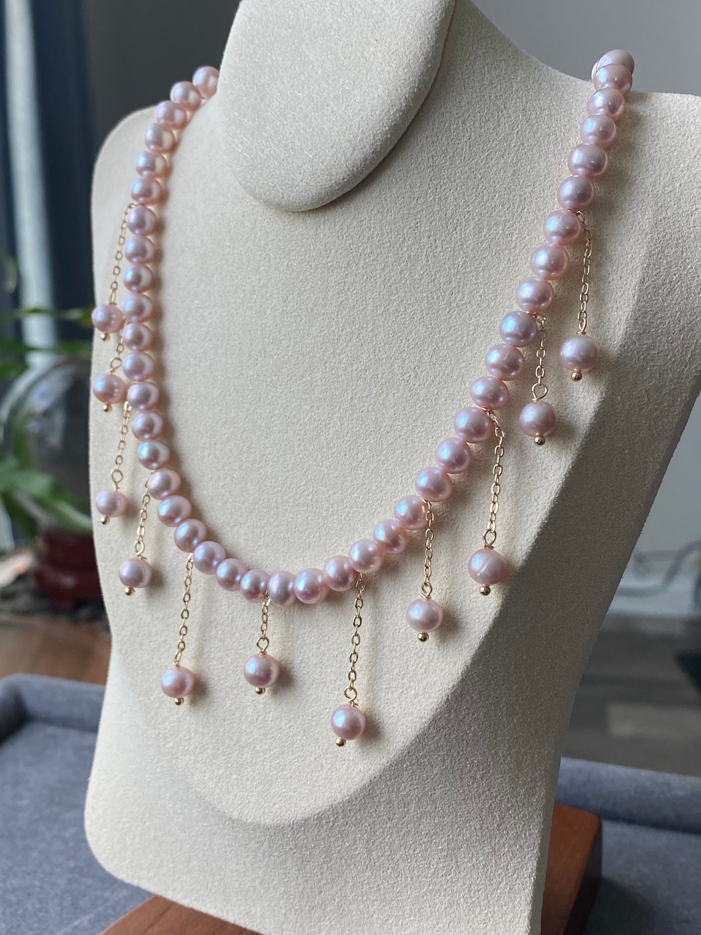 Natural freshwater pearls lavender pink dangle drop choker necklace,handmade necklace,wedding gift,Bridesmaid Gifts