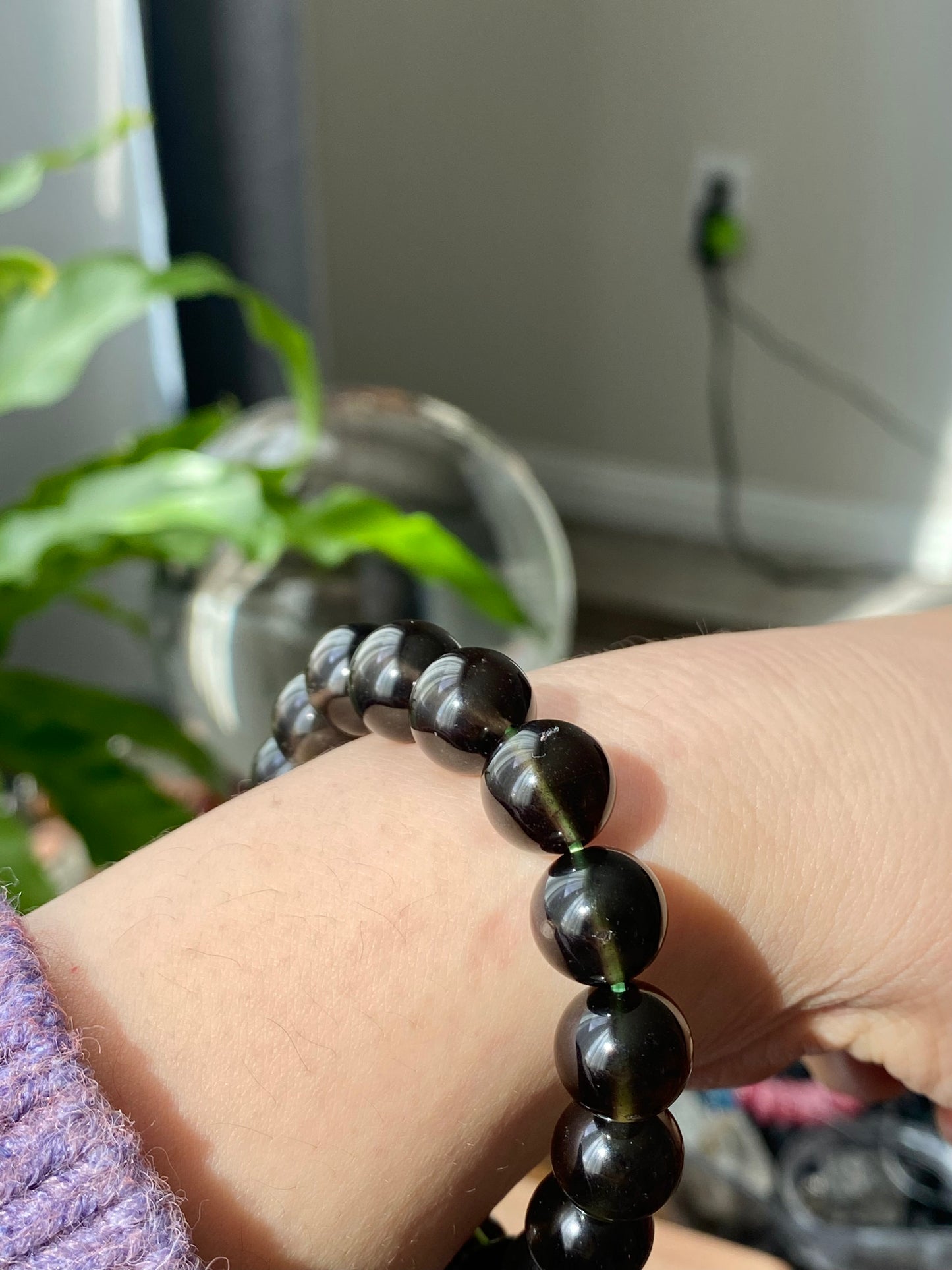 11MM Natural Cintamani Saffordite Tektite Bracelet, wishing stone, Saffordite Tektites, Arizona Tektitest polished round bead bracelet