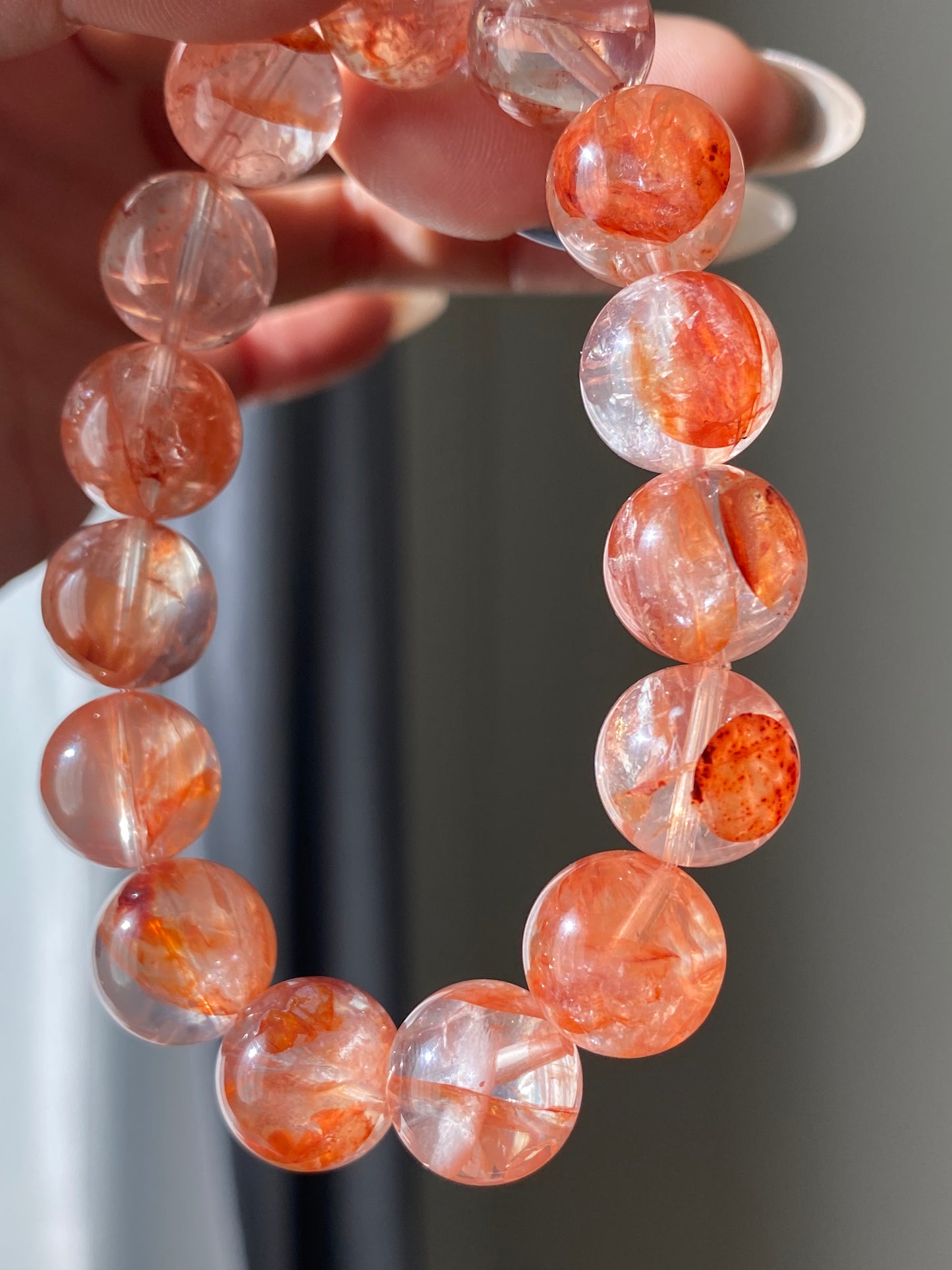 Natural High Clear Grade Super Gorgeous Koi Carp Fire Quartz,Hematoid Quartz Rainbow Flash Bracelet 13mm