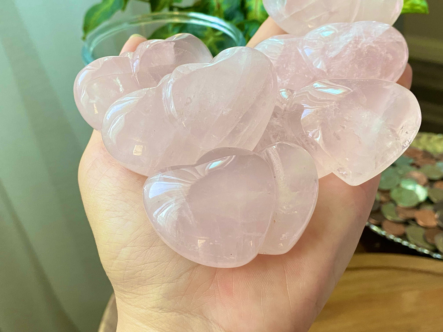 AA high quality Nature Raw Rose quartz puffy heart shape crystal ornament home decoration