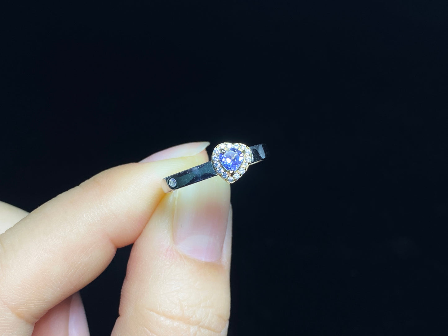 Natural Tanzanite Heart shape surrounded with clear zircon square shape Sterling silver S925 Ring,Statement Ring Birthday Aniversary gift