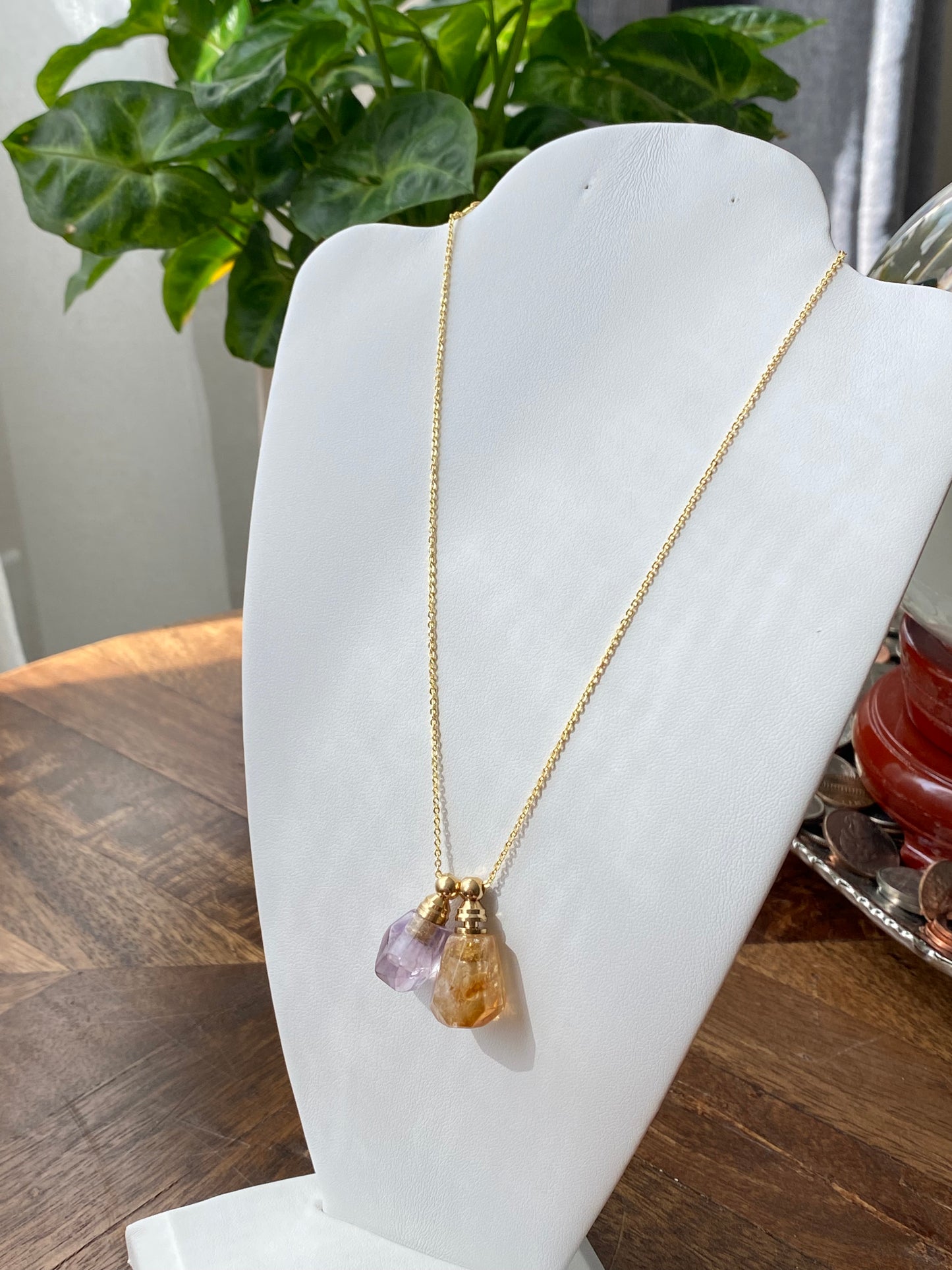 Genuine gemstone Natural Ametrine  Amethyst perfume small bottle necklace pendant Healing Crystal  Handmade Jewelry, Anxiety Relief