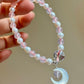 Love with Crescent Moon Rose Quartz freshwater pearls faceted clear quartz handmade bracelet, gift for her,Valentine gift