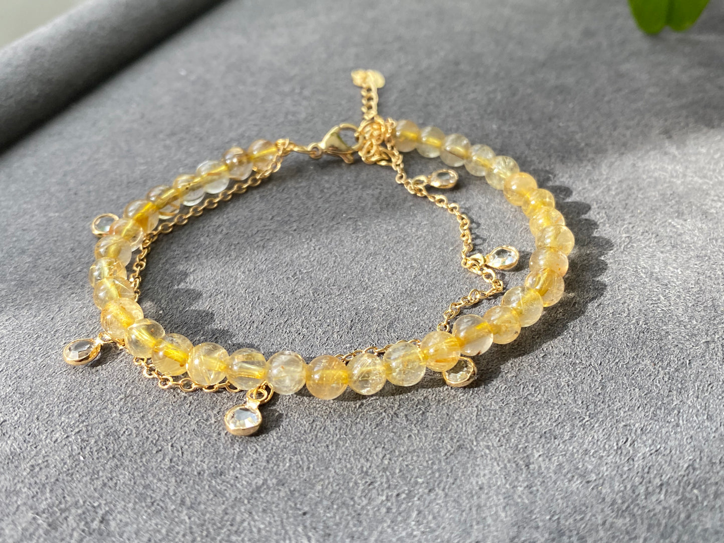 wealthy and Protect Natural Gold Titanium crystal,Golden Rutilated Quartz, 14K gold filled zircon crystal double wrap Bracelet, Valentine's gift