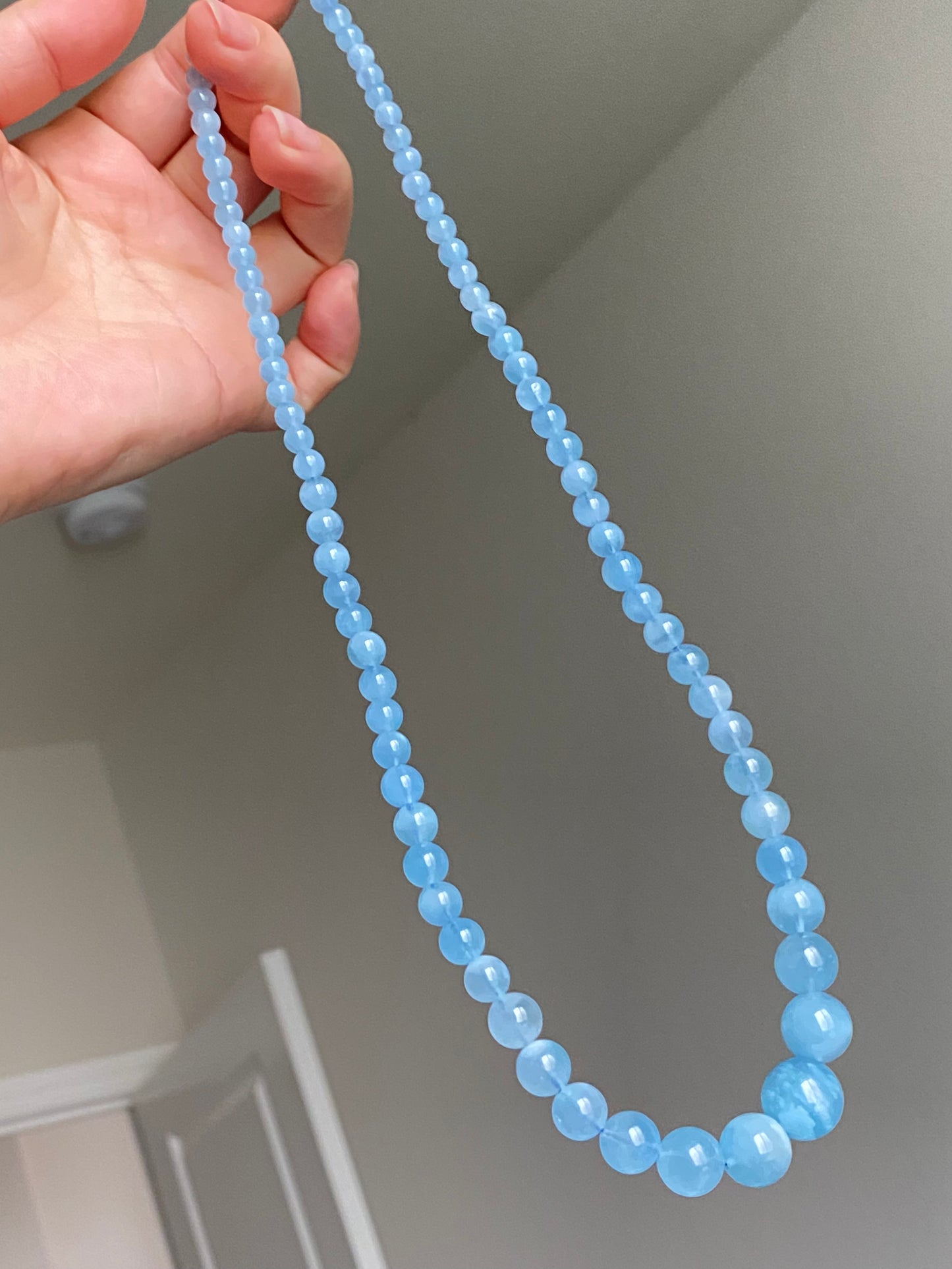 Natural Aquamarine Ocean Blue sky blue Mixed size Bead Healing Crystal Necklace 5-13MM,gift for her