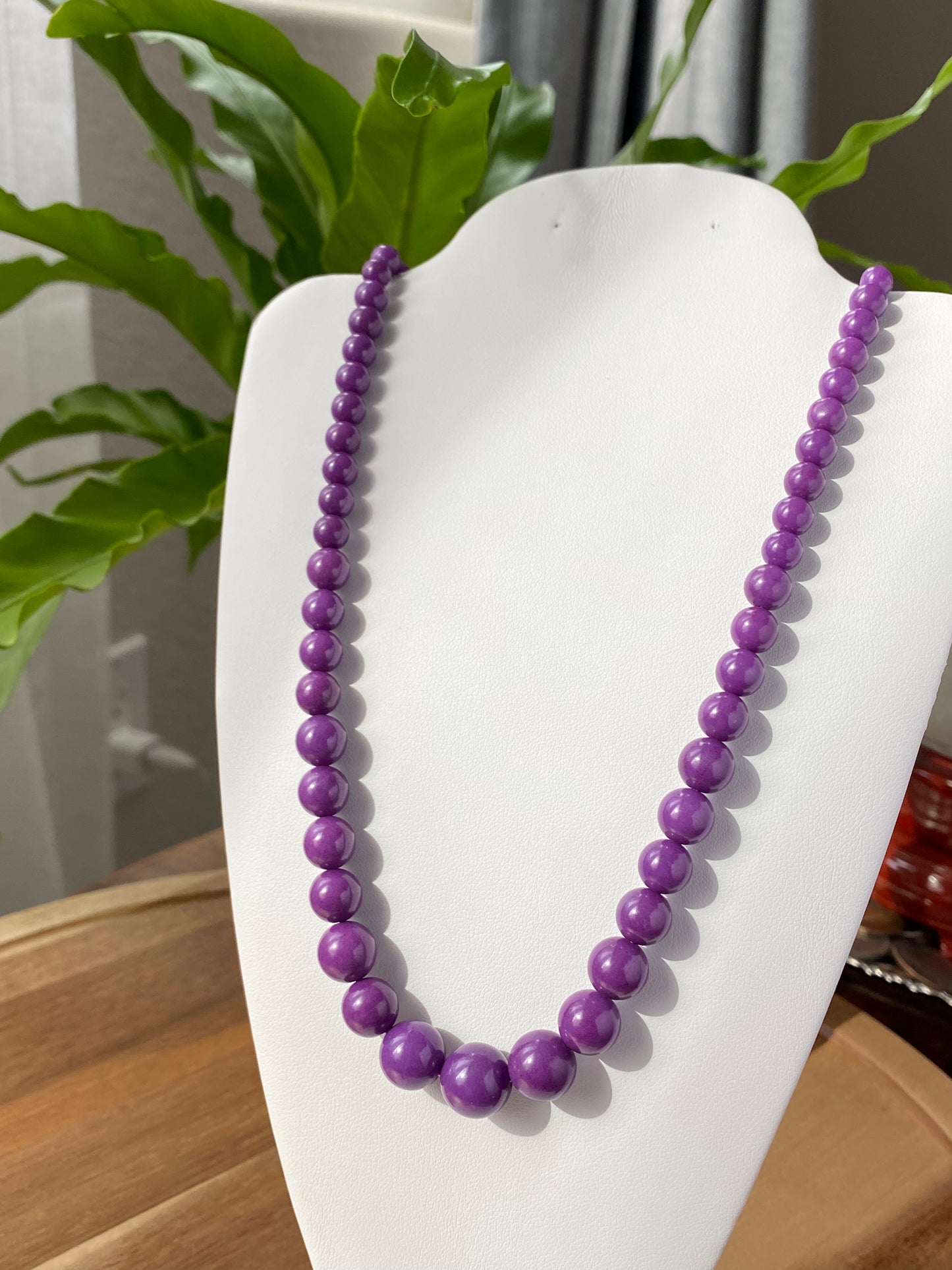 Rare High Grade Natural  Royal Purple Phosphosiderite Purple Mica Polished Smoothie Round Bead Necklace